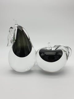 Modern Murano Glass Decorative Apple & Pear with Black Sommerso, Cenedese, 1980