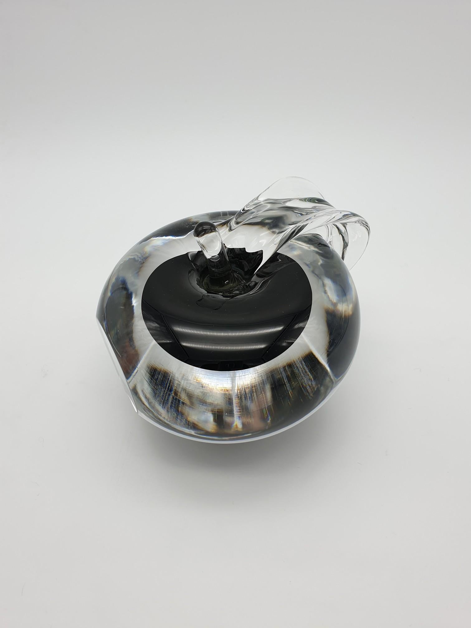 Late 20th Century Modern Murano Glass Decorative Apple & Pear with Black Sommerso, Cenedese, 1980 For Sale