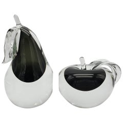 Modern Murano Glass Decorative Apple & Pear with Black Sommerso, Cenedese, 1980