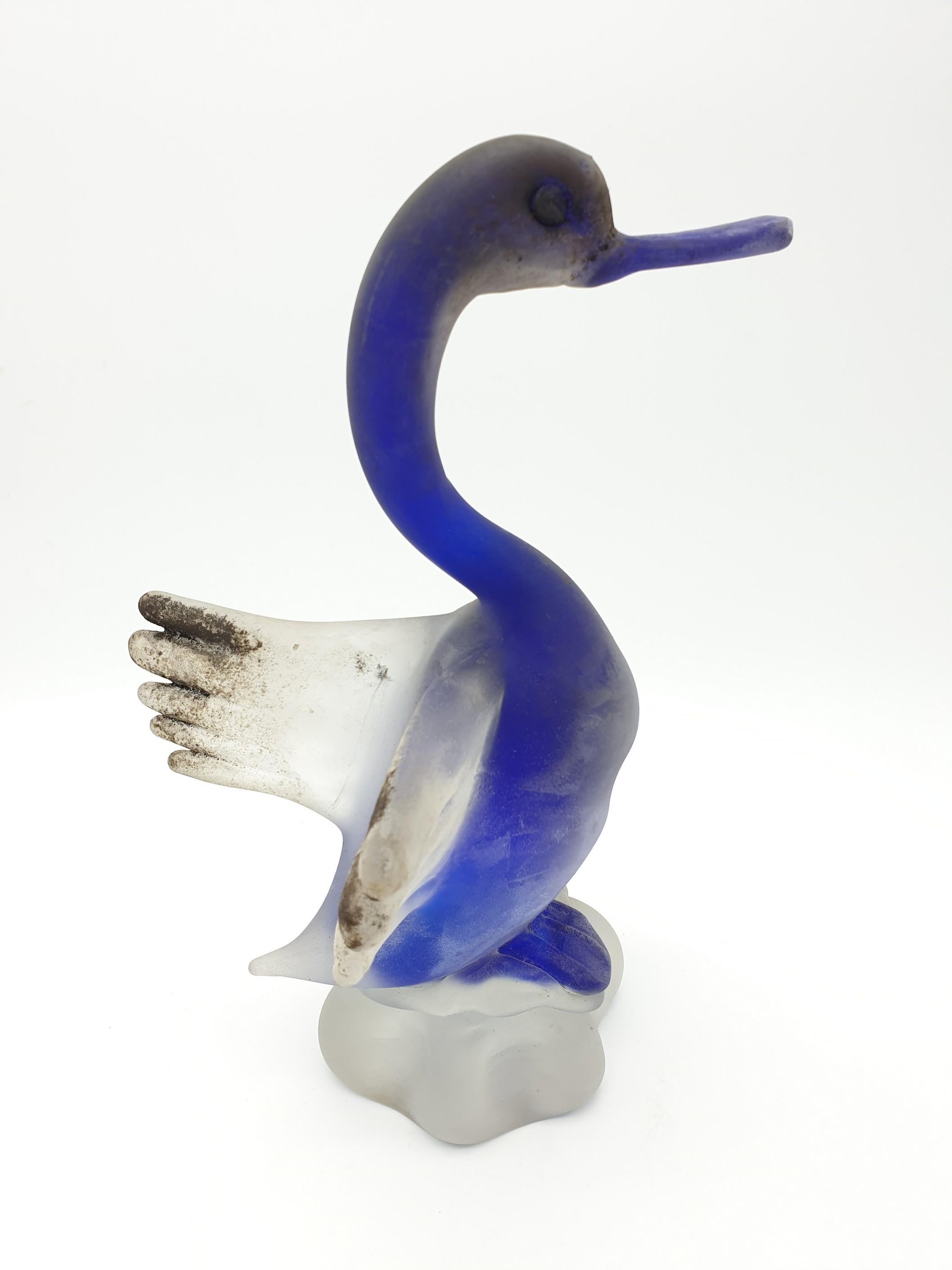 Moderner Enten aus Muranoglas in Blau mit „Scavo“-Finish von Gino Cenedese, Ende der 1970er Jahre im Angebot 5