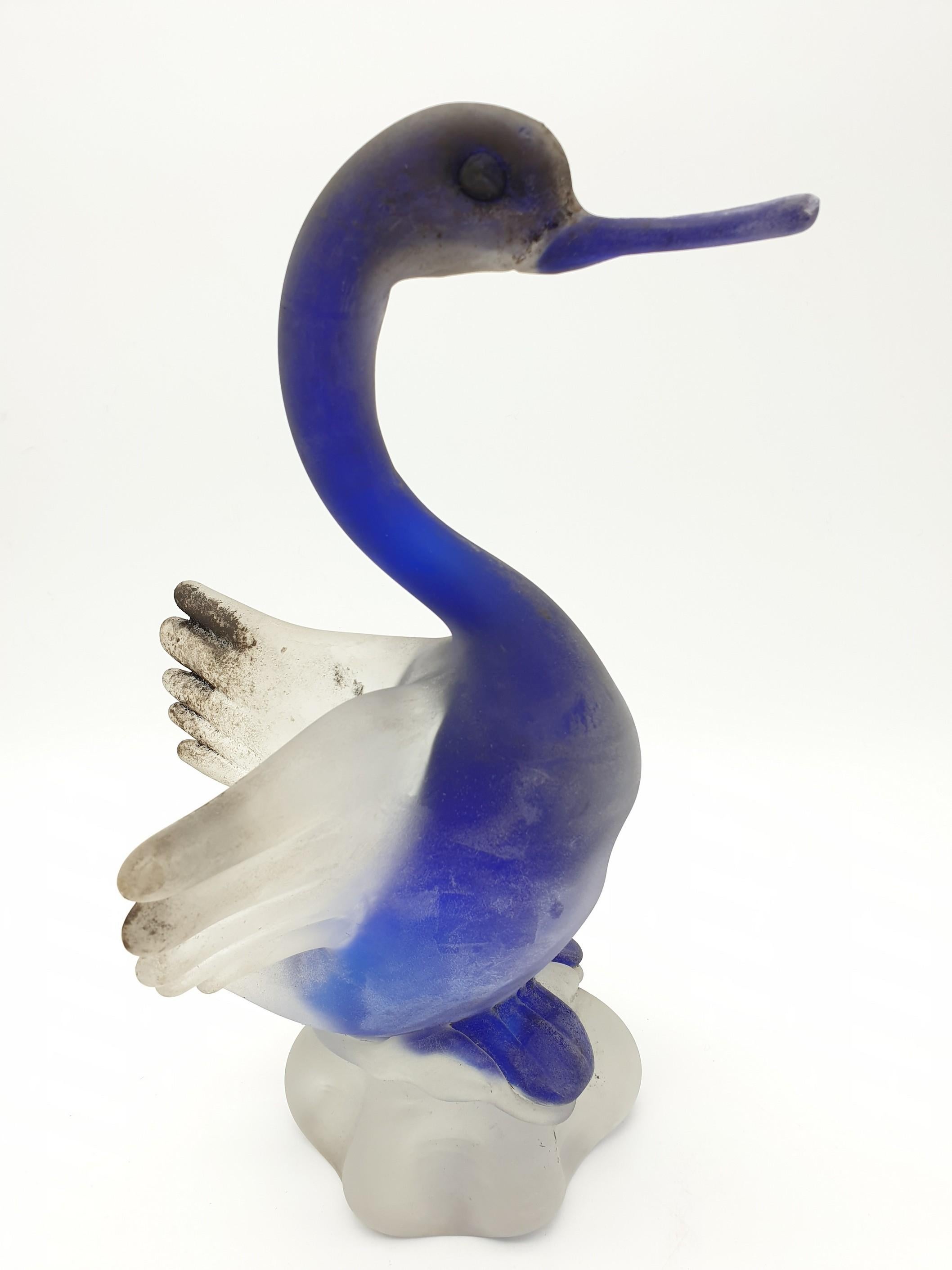 Moderner Enten aus Muranoglas in Blau mit „Scavo“-Finish von Gino Cenedese, Ende der 1970er Jahre im Angebot 6