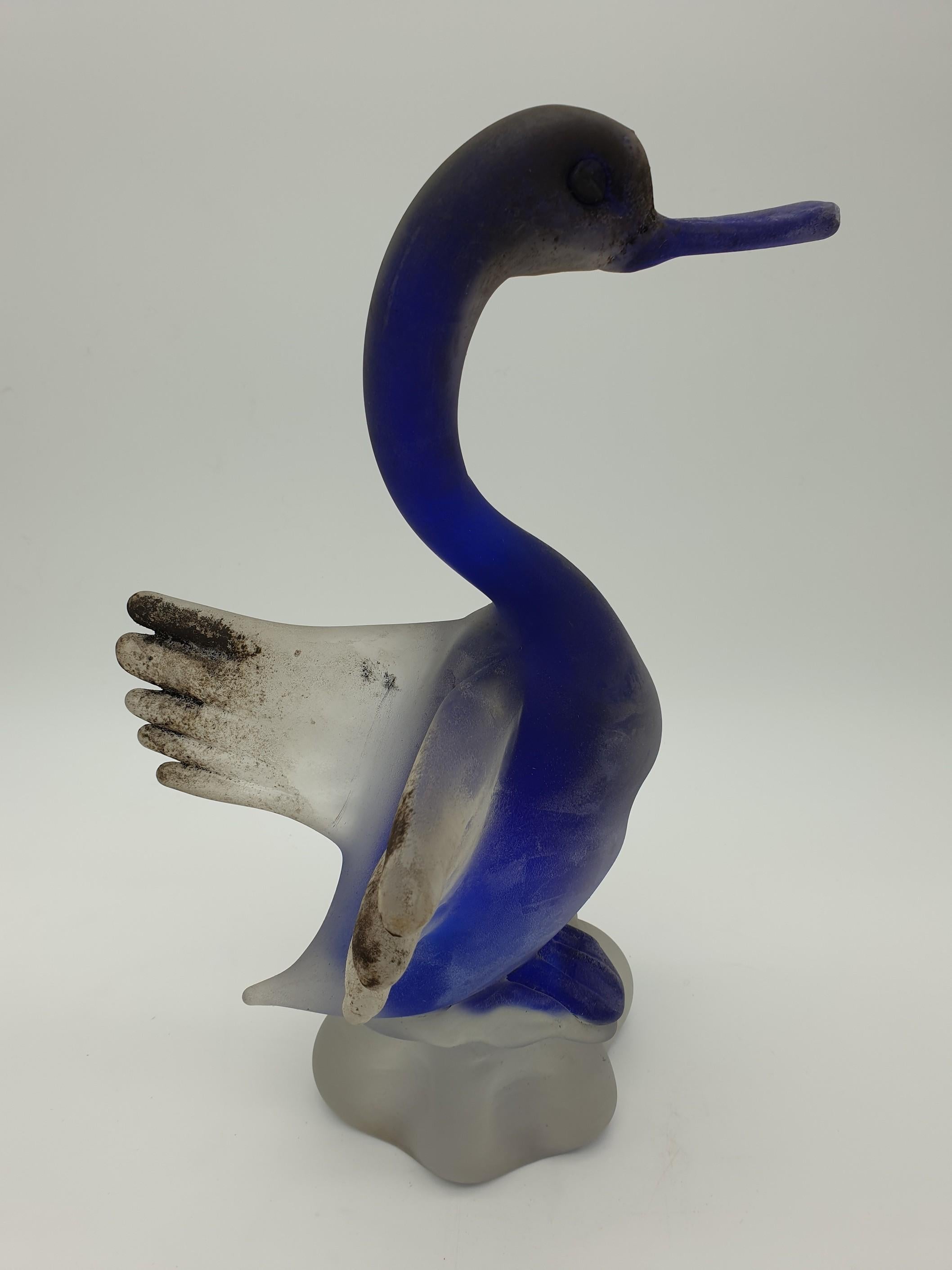 Moderner Enten aus Muranoglas in Blau mit „Scavo“-Finish von Gino Cenedese, Ende der 1970er Jahre im Angebot 3