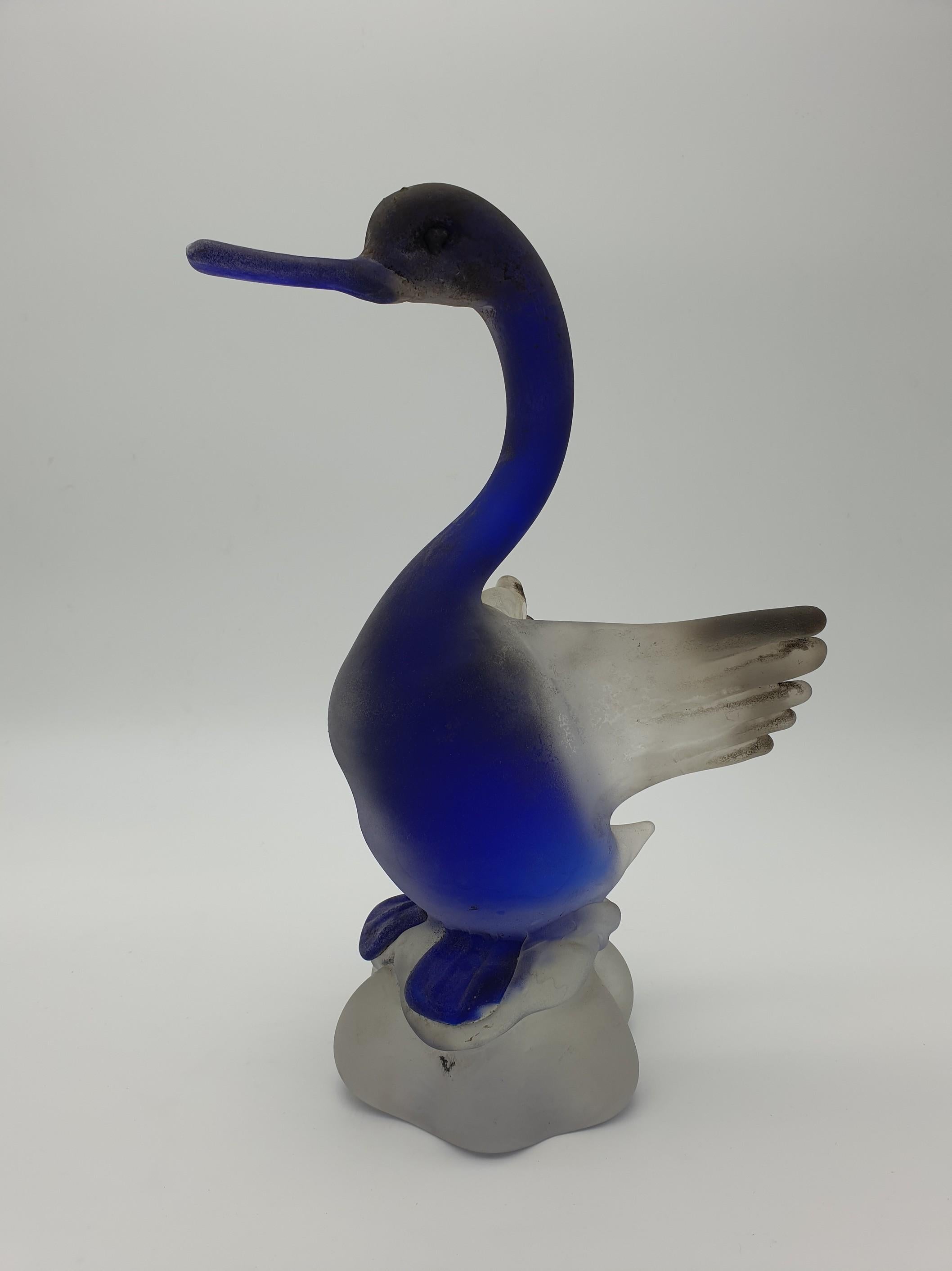 Moderner Enten aus Muranoglas in Blau mit „Scavo“-Finish von Gino Cenedese, Ende der 1970er Jahre im Angebot 4