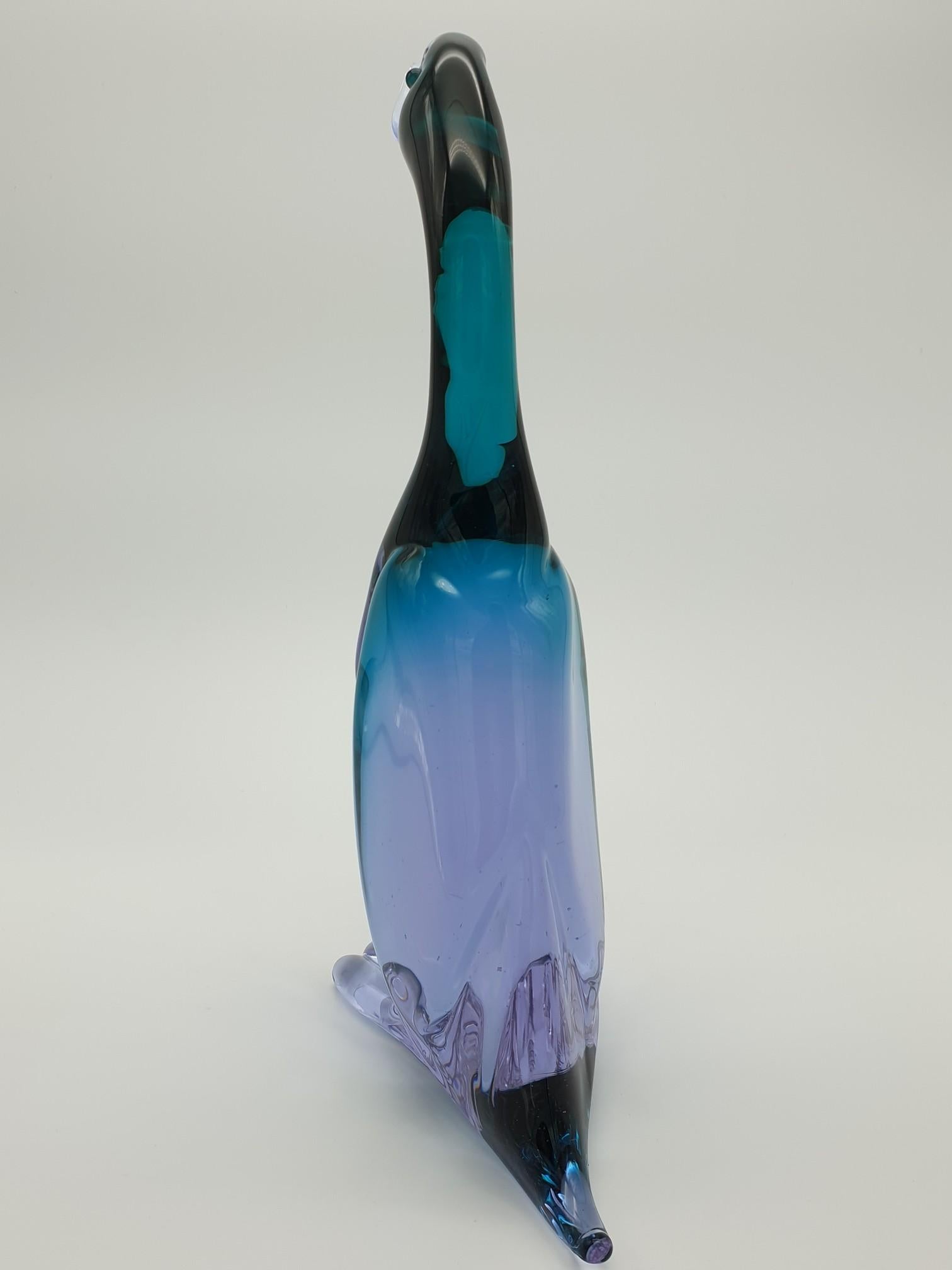 Hand-Crafted Modern Murano Glass Duck in Lavender and Green Color by Tosi for Cenedese, 1970s For Sale