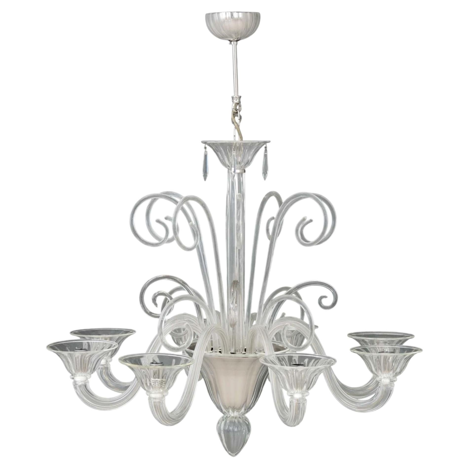 Lampadario a otto bracci in vetro moderno di Murano