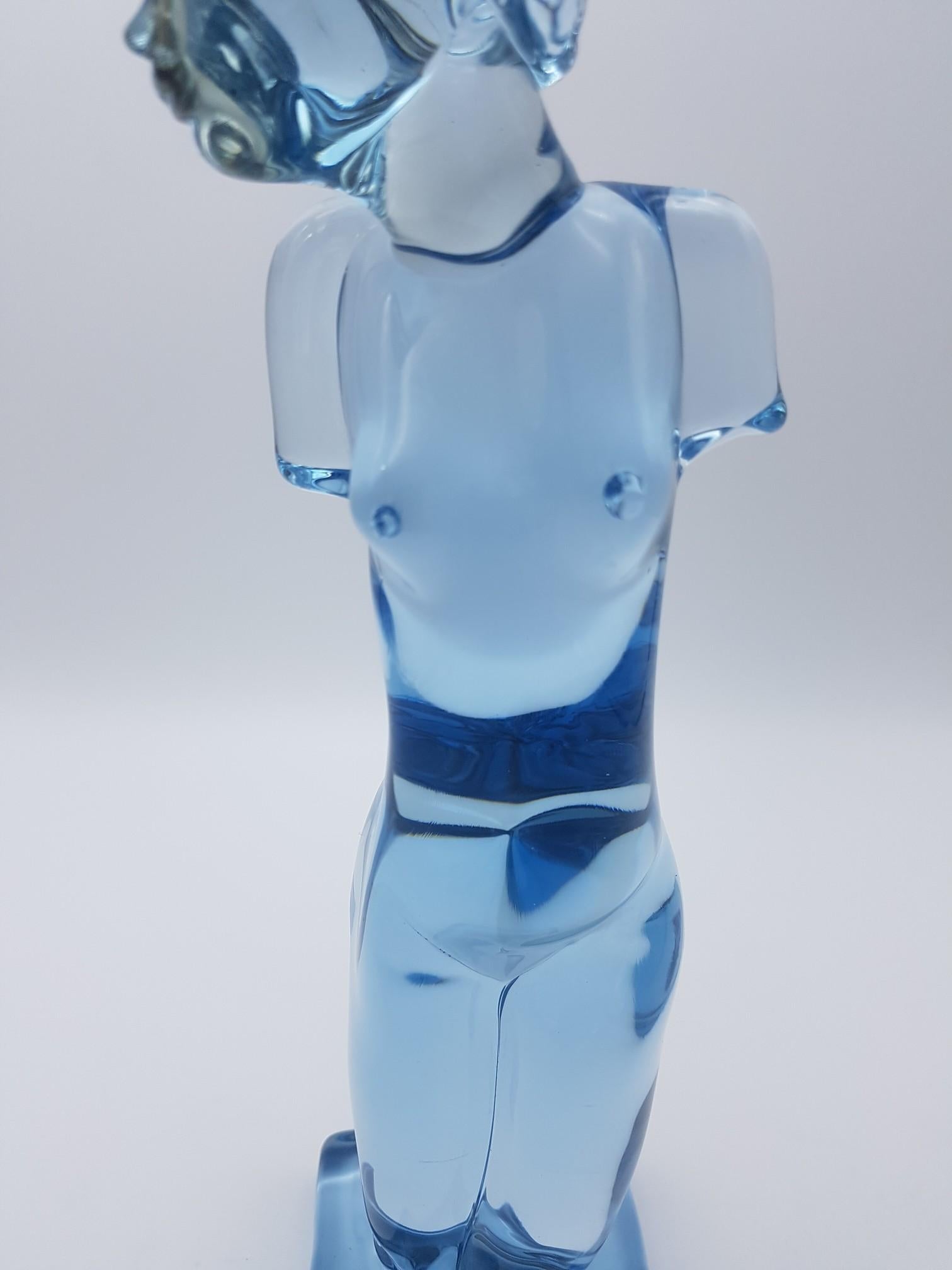 Hand-Crafted Modern Murano Glass Female Torso/Sculpture, Sky Blue Color by Cenedese For Sale