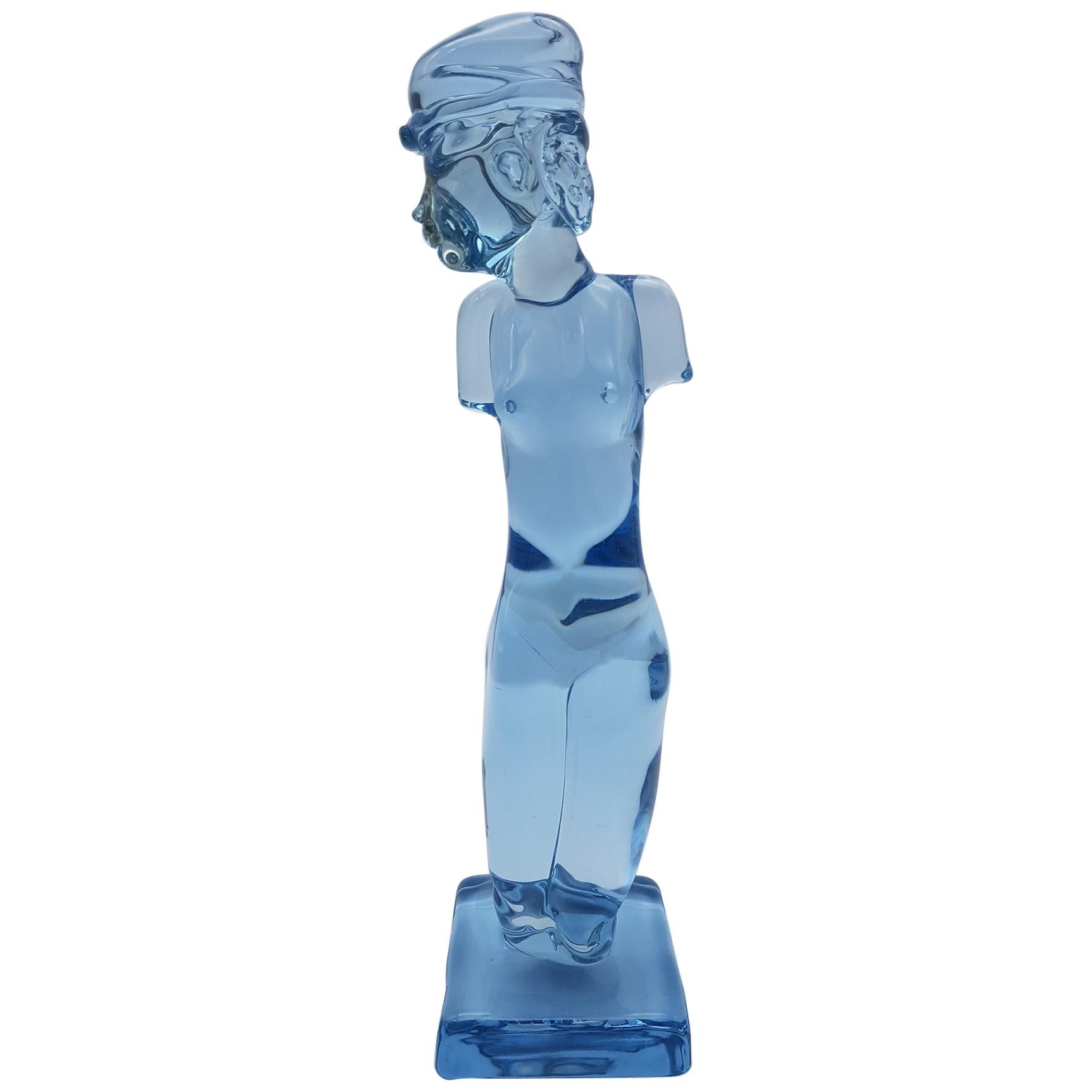 Modern Murano Glass Female Torso/Sculpture, Sky Blue Color by Cenedese For Sale