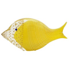 Modern Murano Glass Fish in Yellow & Gold Color with Bubbles by Cenedese, 1990s