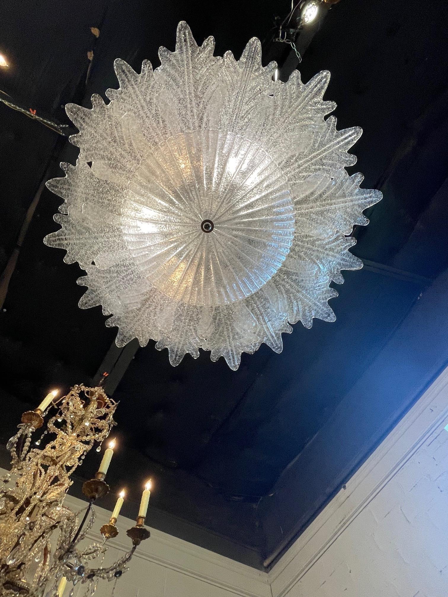 Modern Murano Glass Flush Mount Chandelier In Good Condition For Sale In Dallas, TX