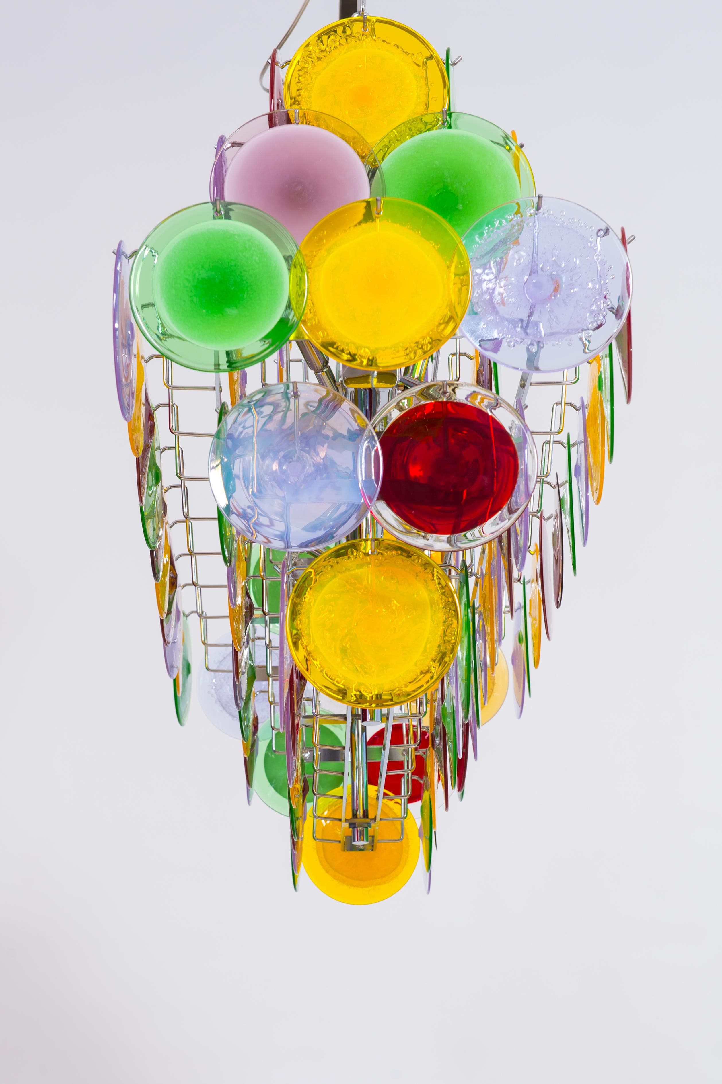  Multicolored Discs flushmount in blown Murano glass Giovanni Dalla Fina Italy For Sale 8