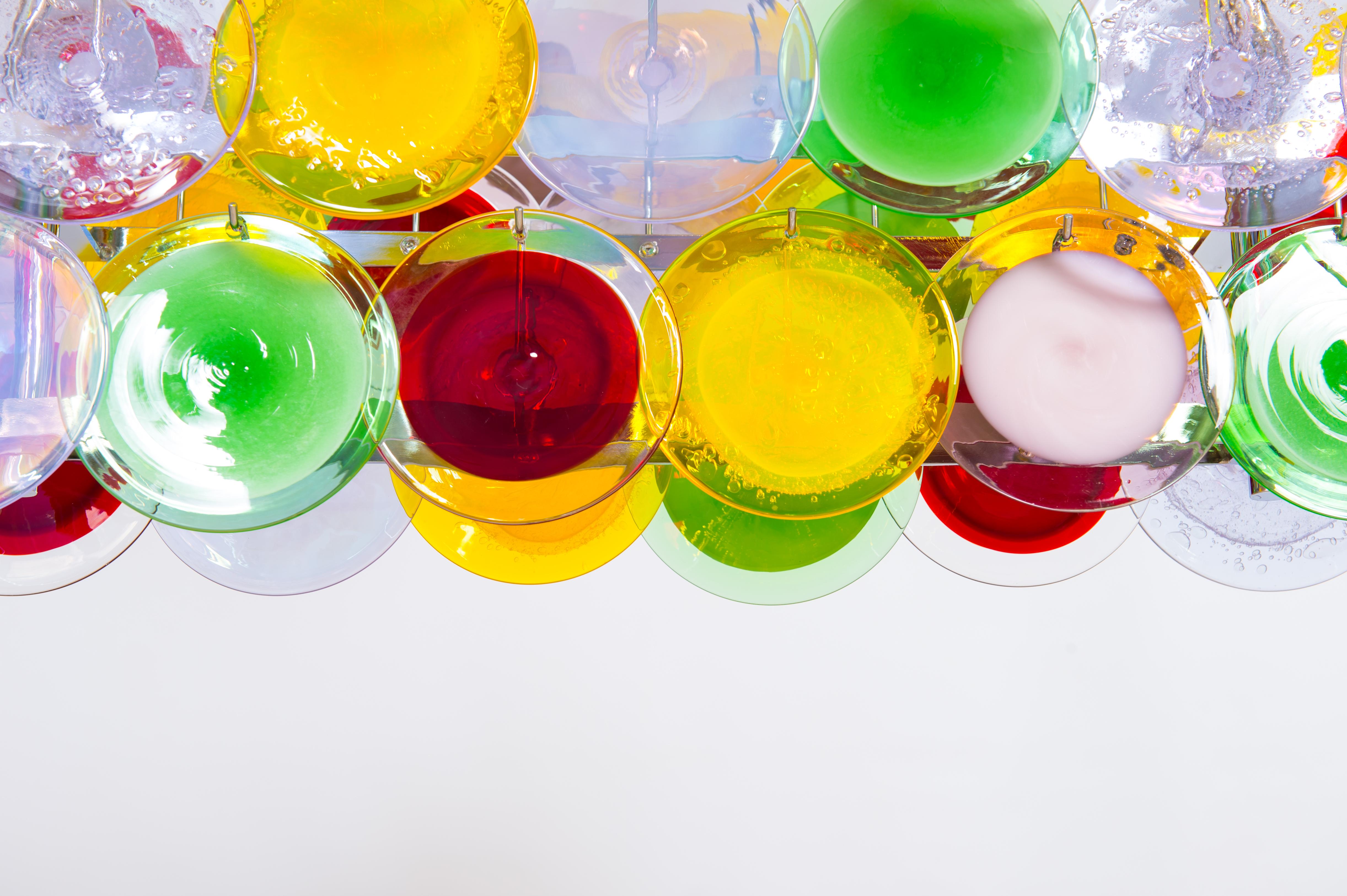 Hand-Crafted  Multicolored Discs flushmount in blown Murano glass Giovanni Dalla Fina Italy For Sale