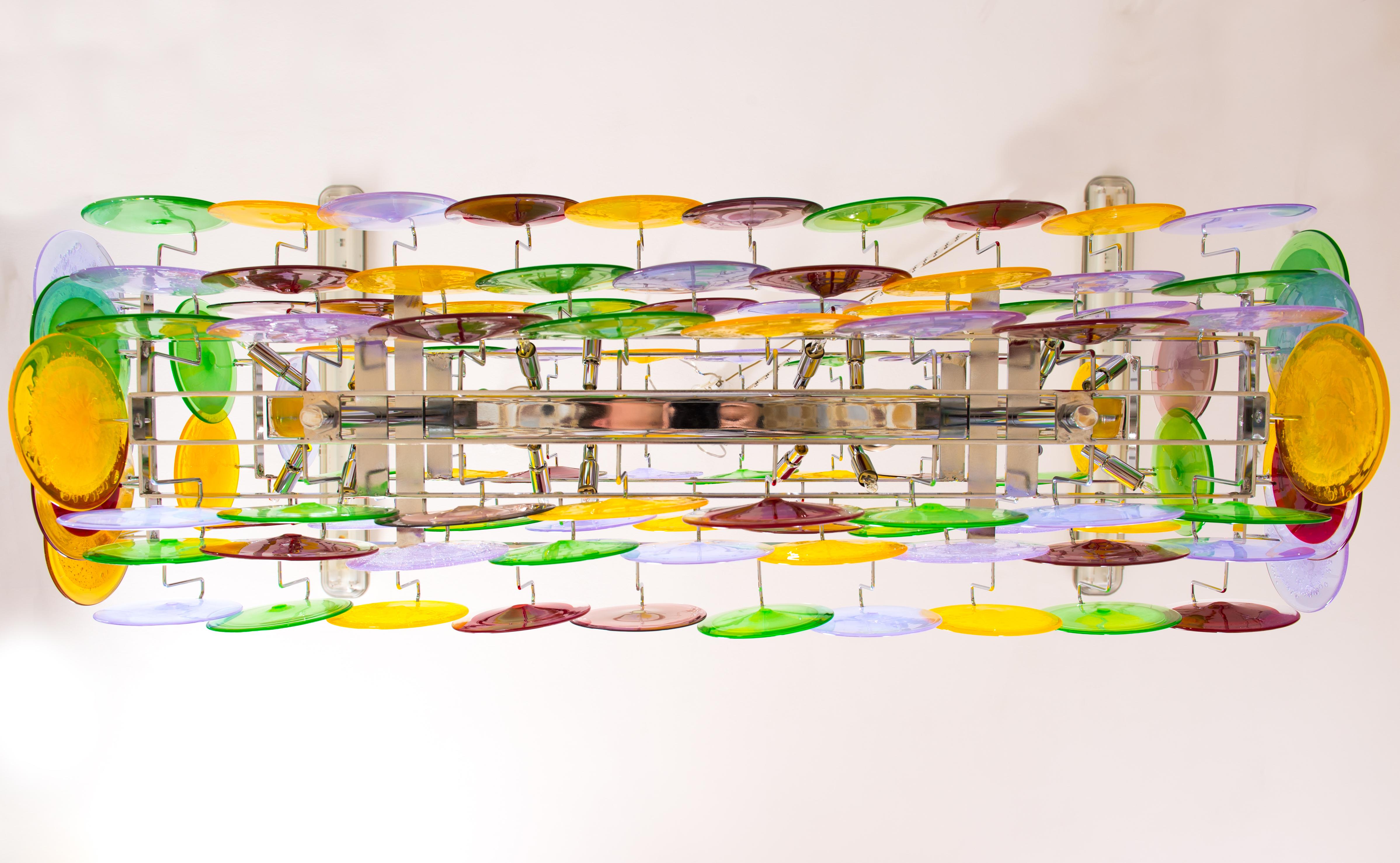 Contemporary  Multicolored Discs flushmount in blown Murano glass Giovanni Dalla Fina Italy For Sale
