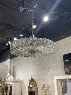 Modern Murano Glass Fontana Green Ice Block Disc Chandelier