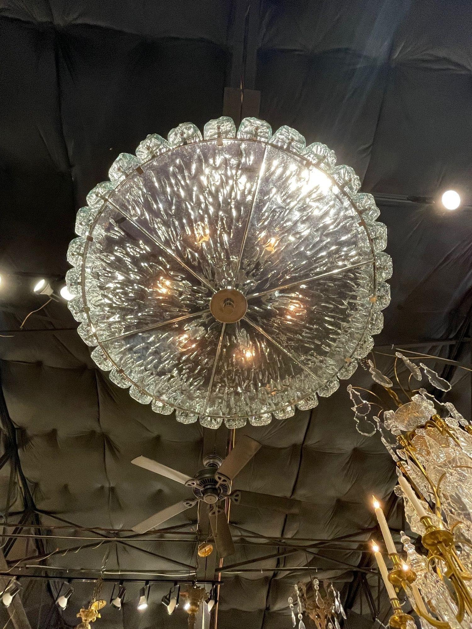 Modern Murano Glass Fontana Green Ice Block Disc Chandelier In Good Condition For Sale In Dallas, TX