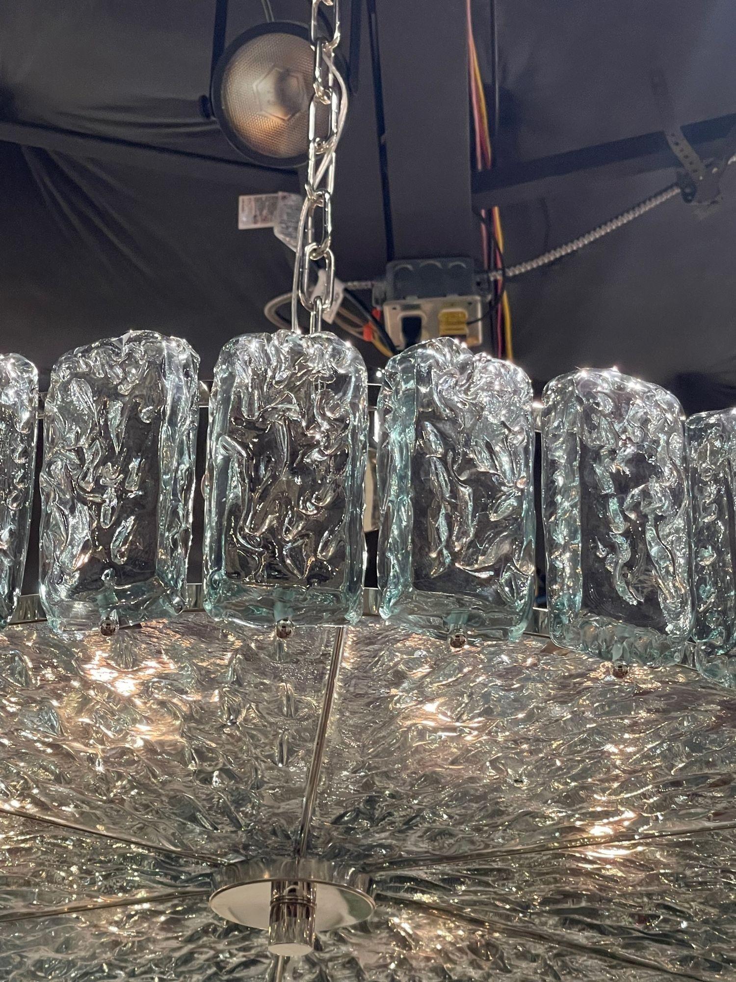 Modern Murano Glass Fontana Green Ice Block Disc Chandelier For Sale 2