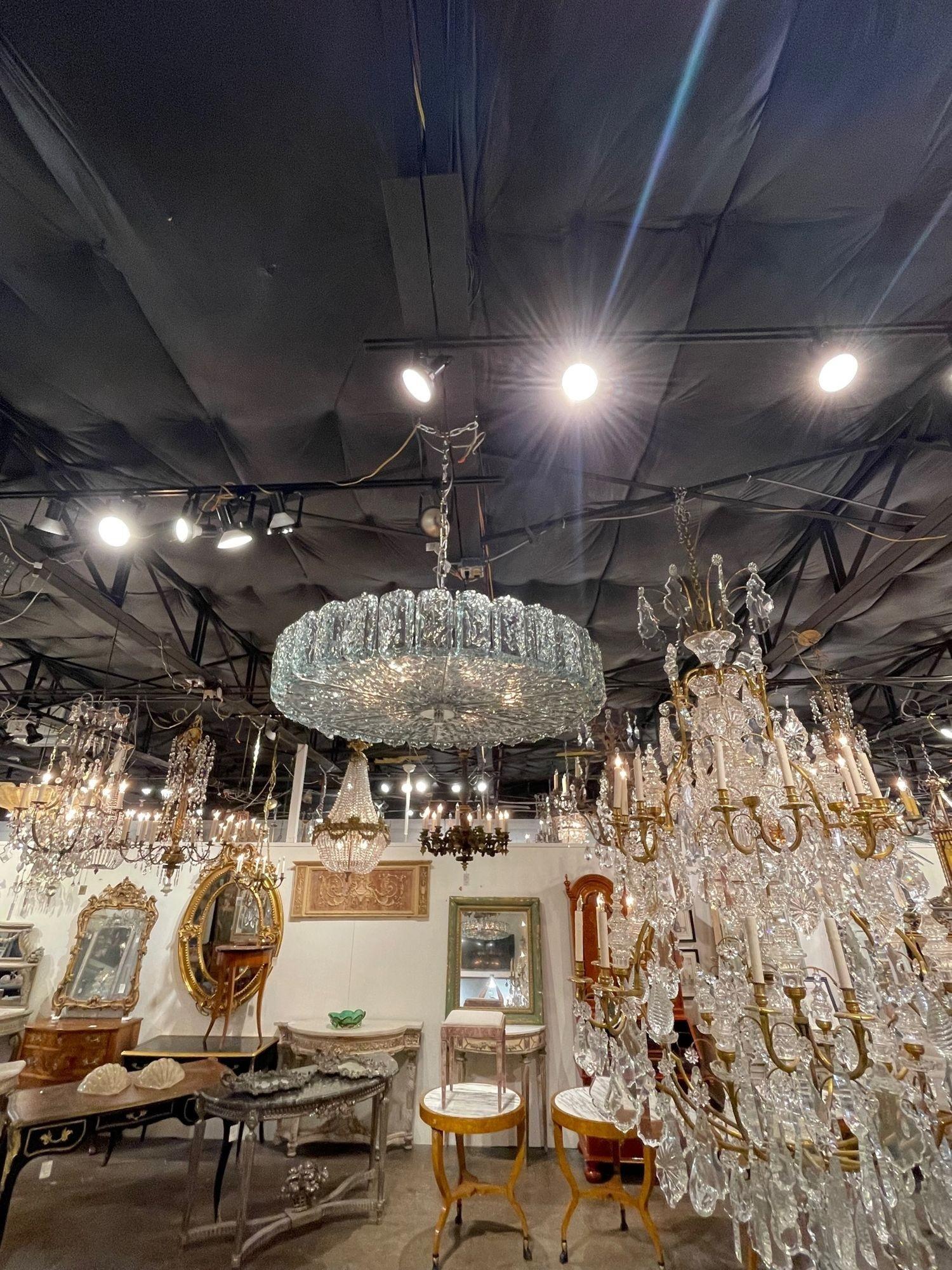 Modern Murano Glass Fontana Green Ice Block Disc Chandelier For Sale 3