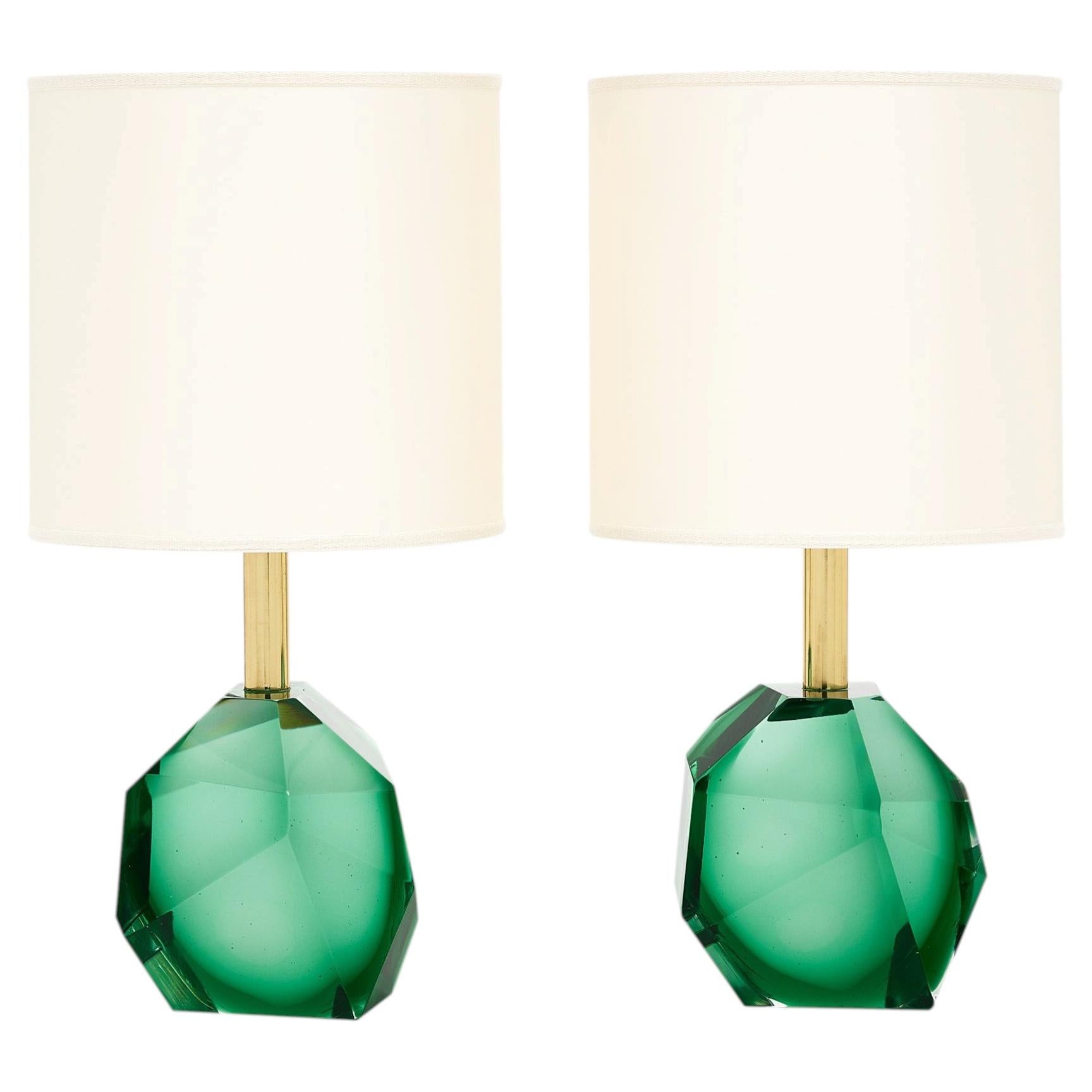 Modern Murano Glass Green Rock Lamps by Alberto Donà, Italy For Sale