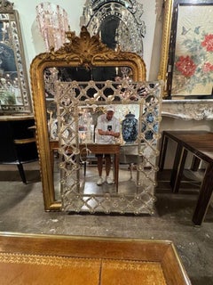 Modern Murano Glass "Lattice" Mirror in Light Gold