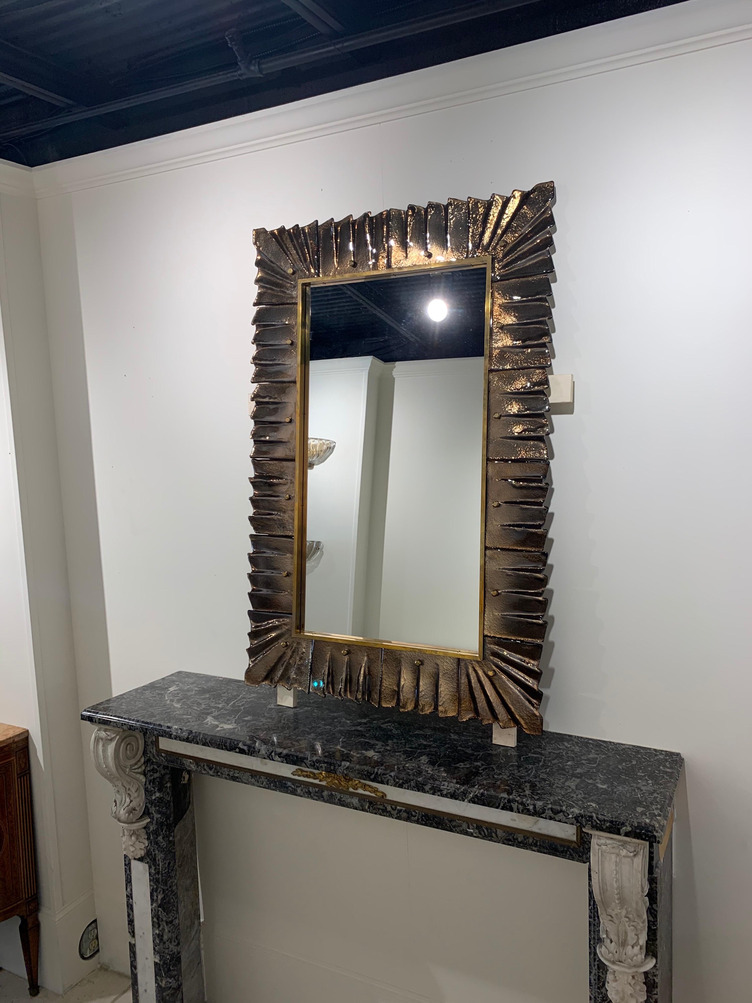 Modern Murano Glass Mirror in Brass Frame 1