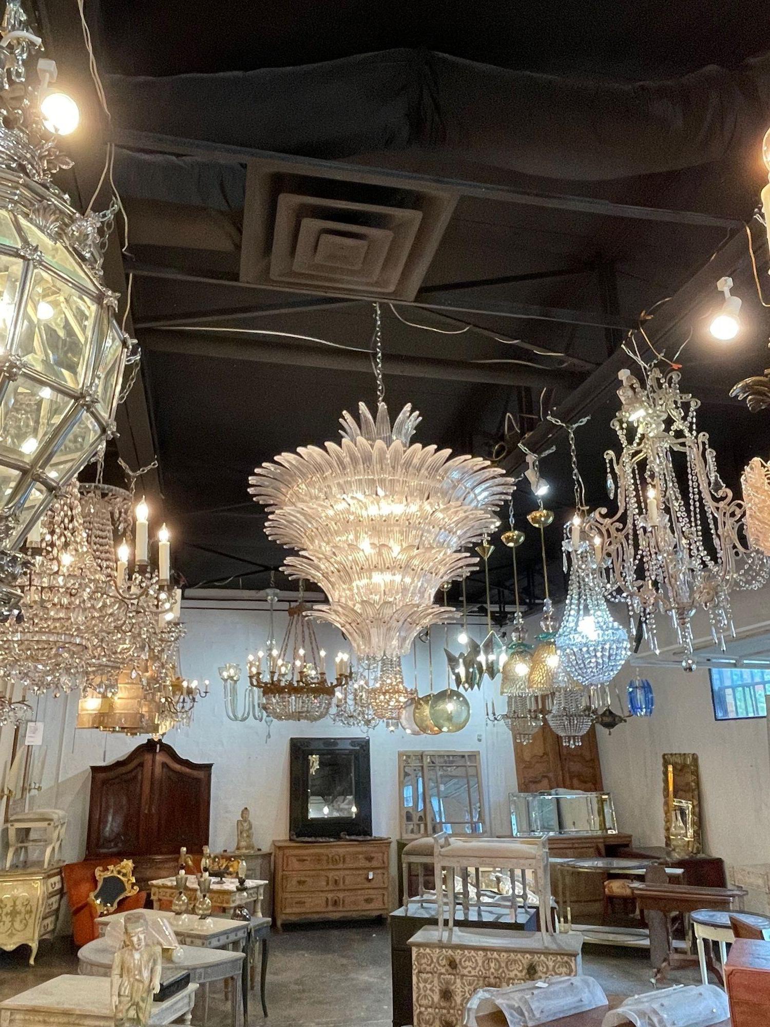 Italian Murano Opalescent Glass Palm Leaf Chandelier