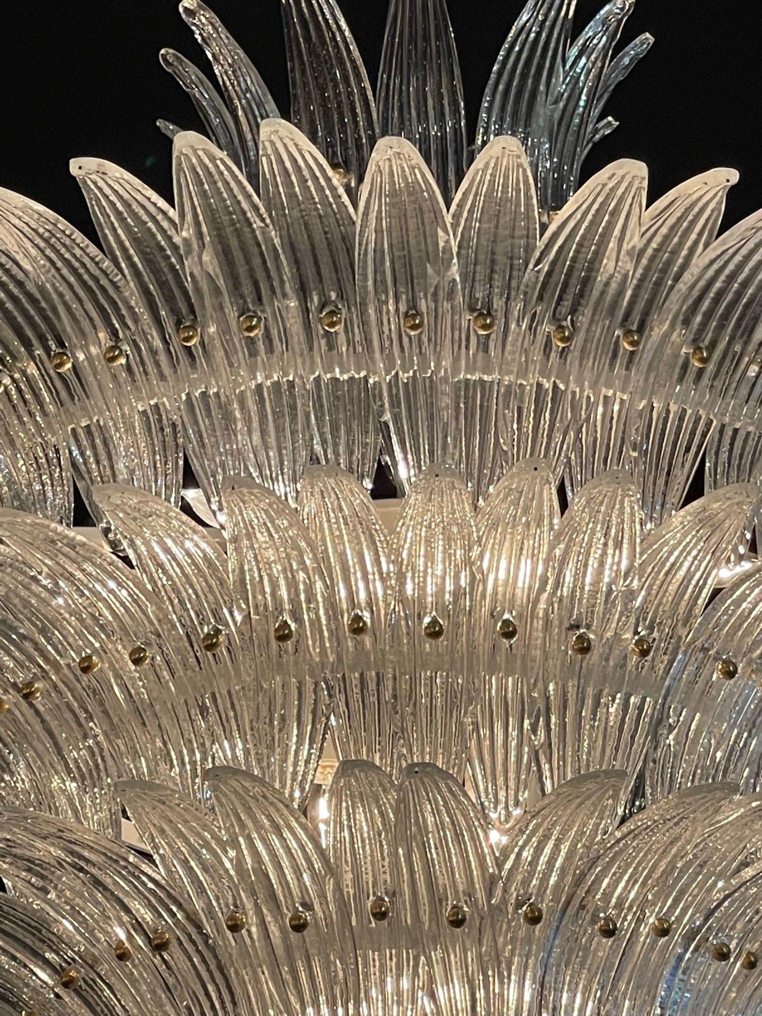 Murano Opalescent Glass Palm Leaf Chandelier In Good Condition In Dallas, TX