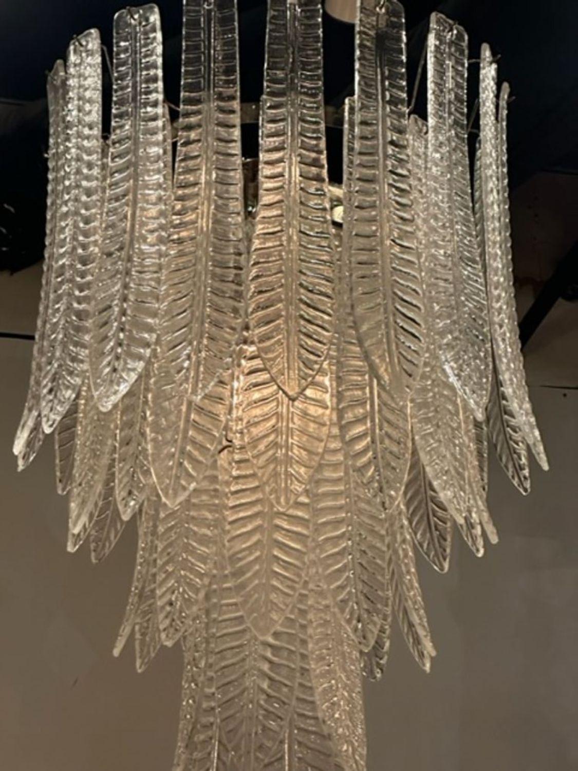 Modern Murano Glass Palm Leaf Waterfall Chandelier In Good Condition For Sale In Dallas, TX