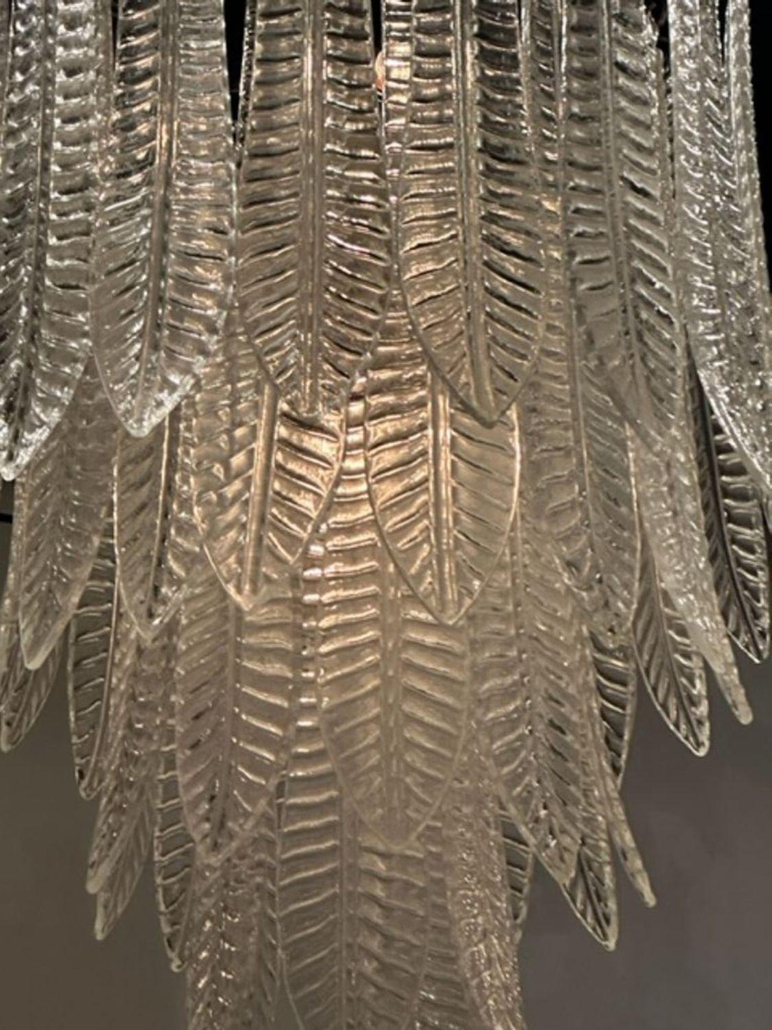 Contemporary Modern Murano Glass Palm Leaf Waterfall Chandelier For Sale