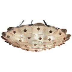 Modern Murano Glass Pink Disc Flush Mount Chandelier