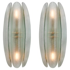 Modern Murano Glass Sconces with Aqua Panels and Brass Frame