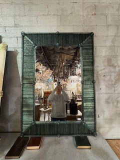 Modern Murano Glass Twist Mirror in Dunkelgrün