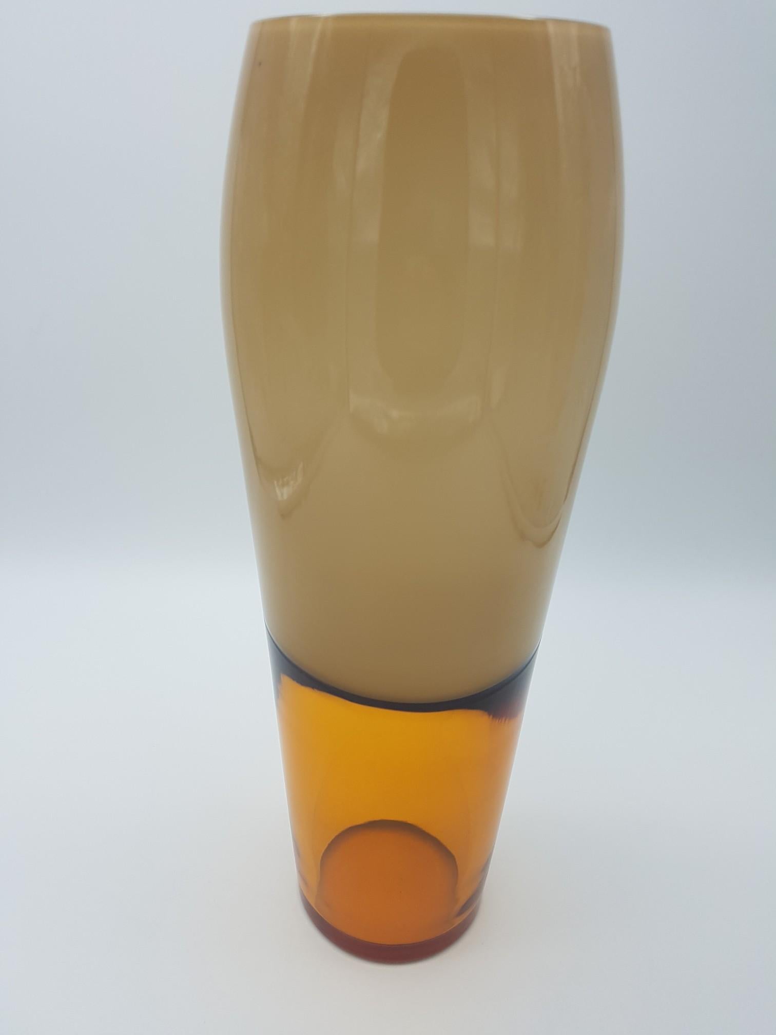 Modern Murano Glass Vase, Amber & Beige/Cream/Fawn Color 'Incalmo' by Cenedese For Sale 2