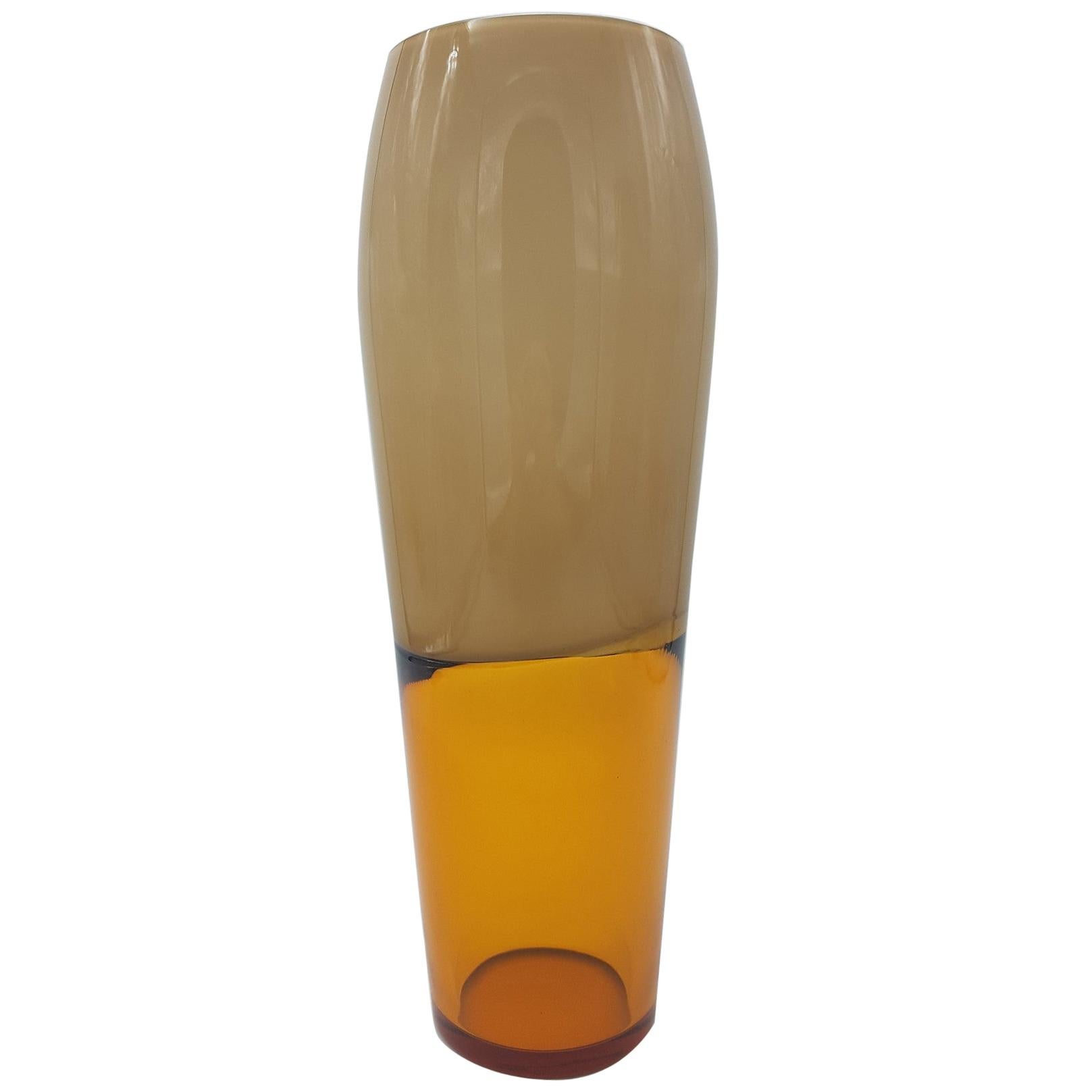 Modern Murano Glass Vase, Amber & Beige/Cream/Fawn Color 'Incalmo' by Cenedese For Sale