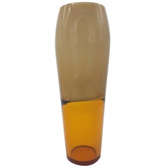Retro Modern Murano Glass Vase, Amber & Beige/Cream/Fawn Color 'Incalmo' by Cenedese