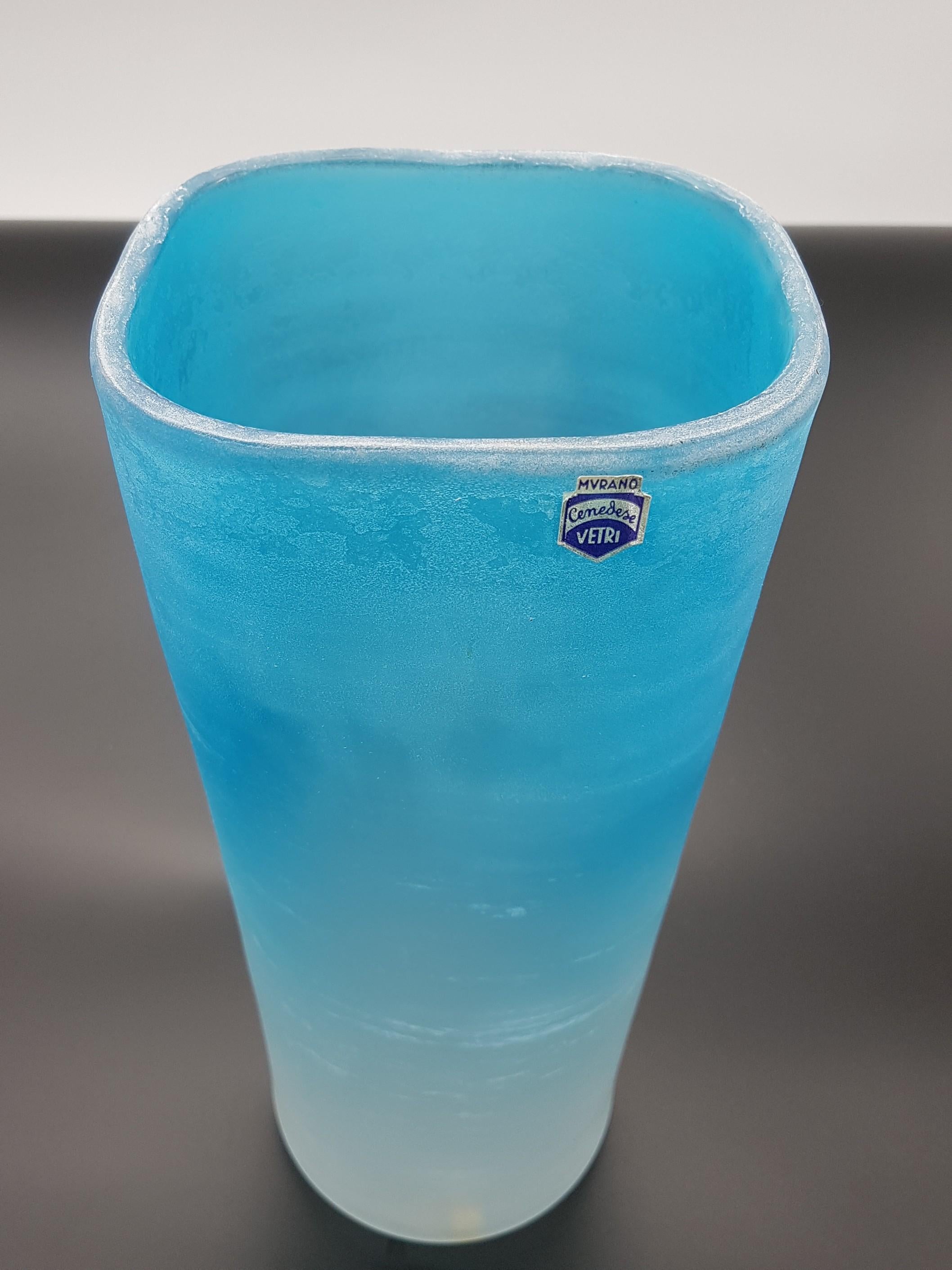 Italian Modern Murano Glass Vase, Blue Color in 