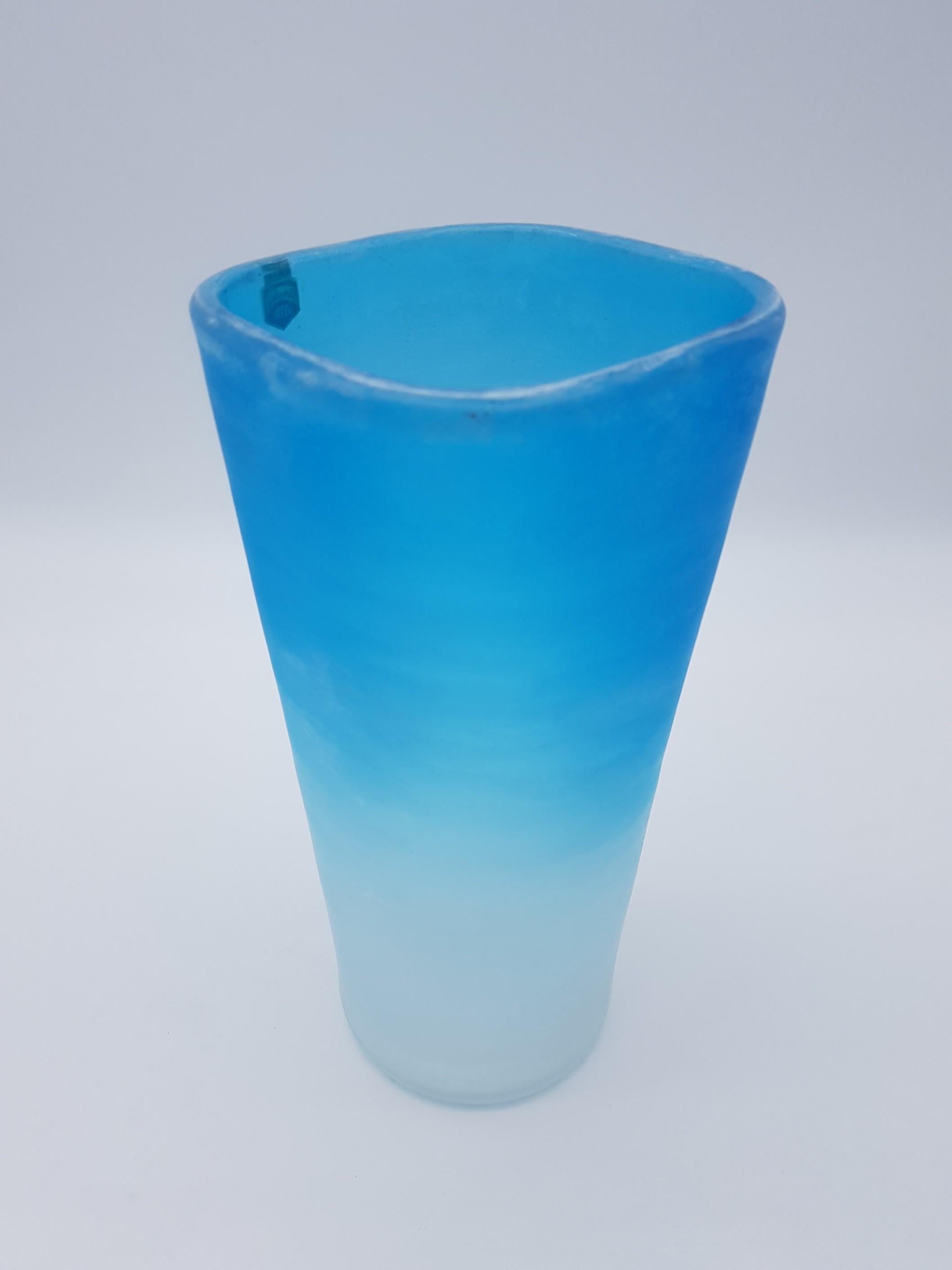 Hand-Crafted Modern Murano Glass Vase, Blue Color in 