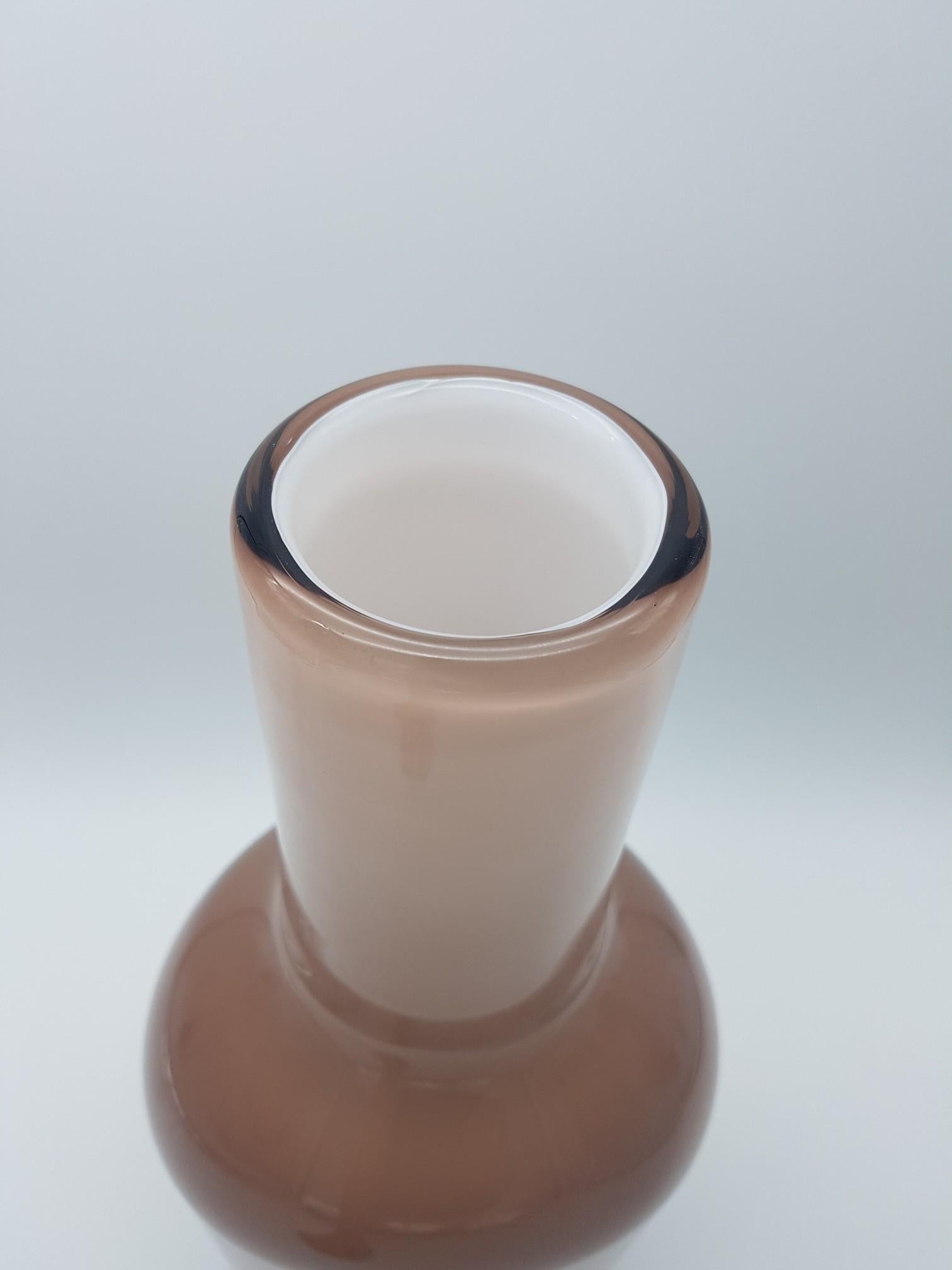 Hand-Crafted Modern Murano Glass Vase/ Bottle Beige/Sand Color 'incamiciato' by Cenedese For Sale