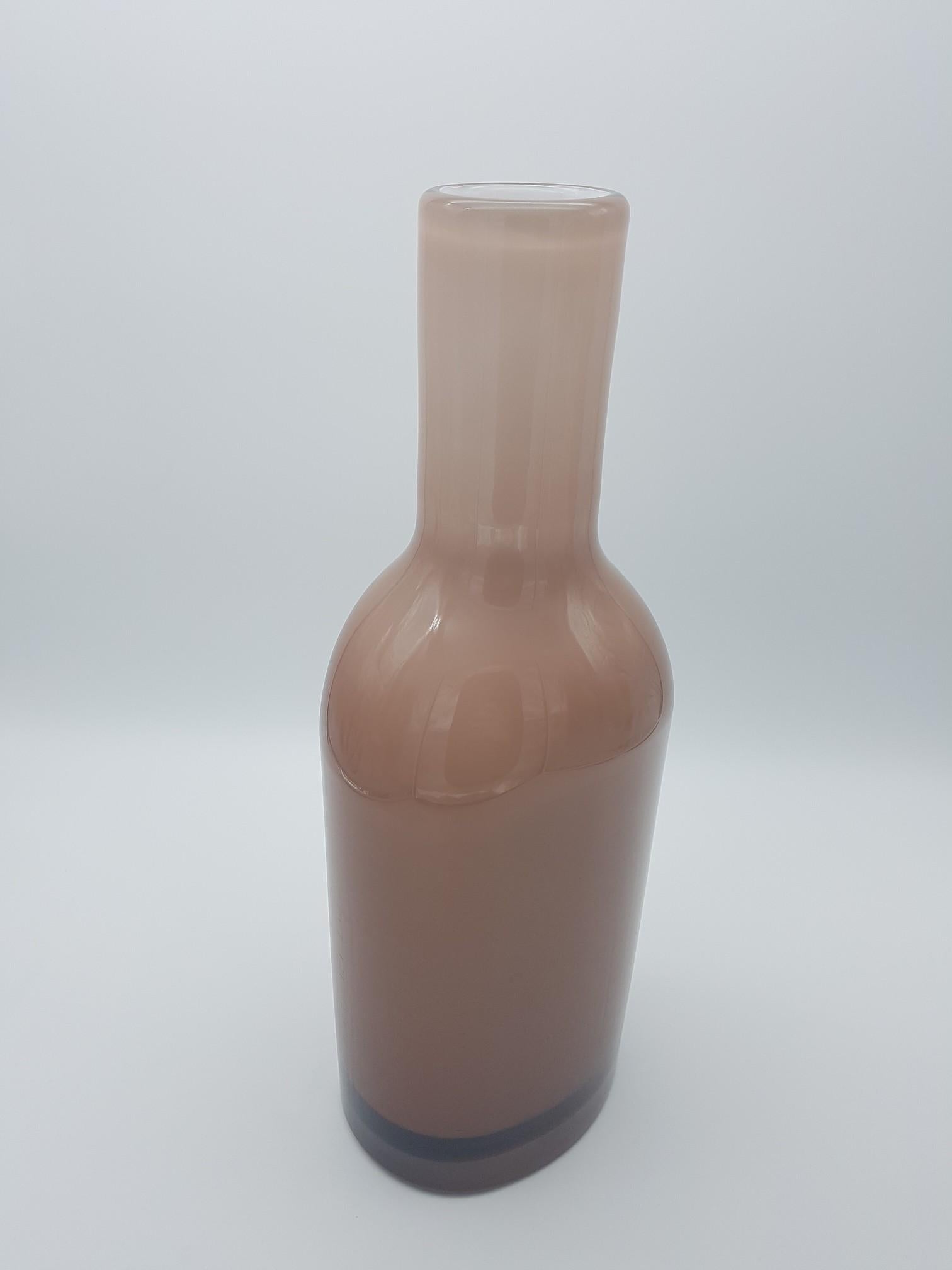 Late 20th Century Modern Murano Glass Vase/ Bottle Beige/Sand Color 'incamiciato' by Cenedese For Sale