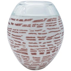 Used Modern Murano Glass Vase by Cenedese, White & Amethyst Color with Clear Incalmo