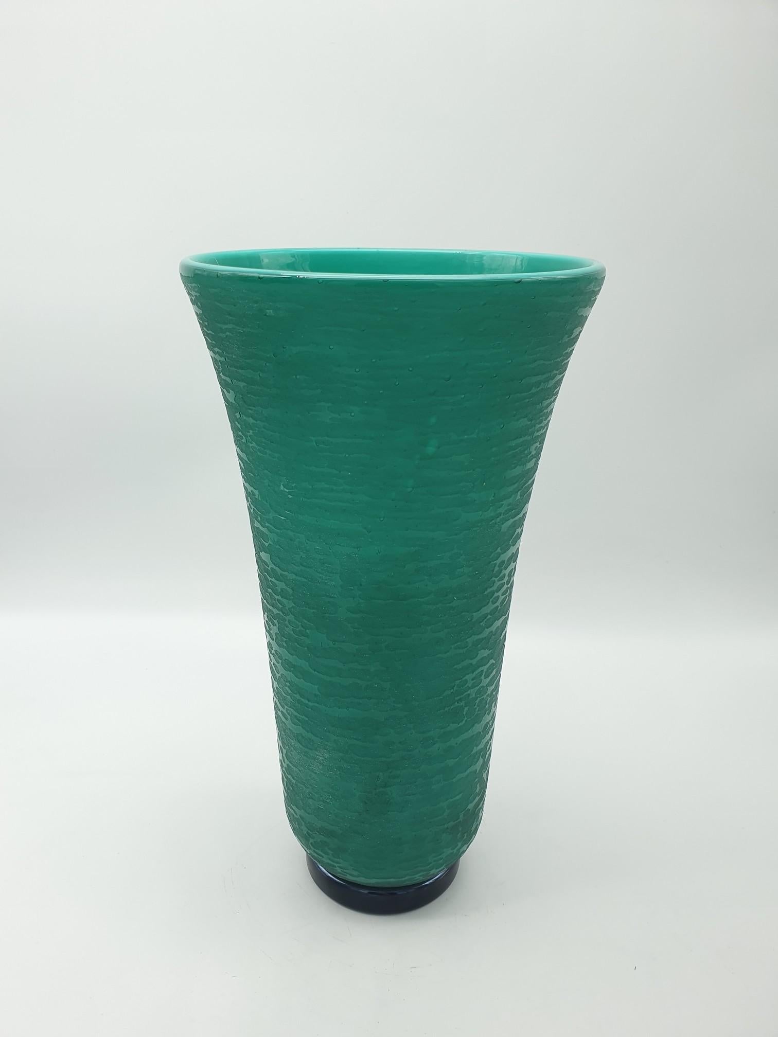 Italian Modern Murano Glass Vase Centerpiece in Dark Green Color by Cenedese, Early 1990 For Sale