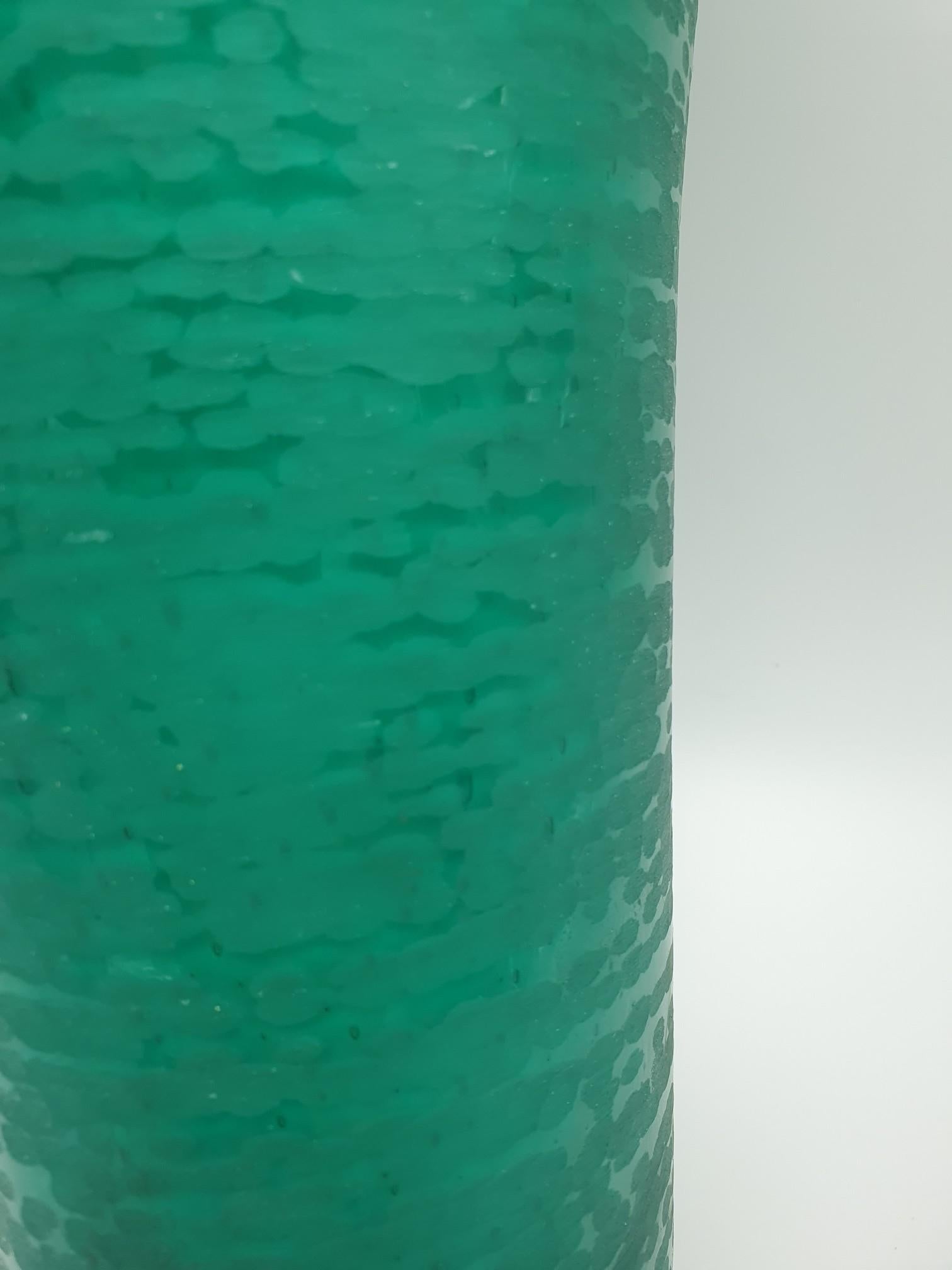 Hand-Crafted Modern Murano Glass Vase Centerpiece in Dark Green Color by Cenedese, Early 1990 For Sale