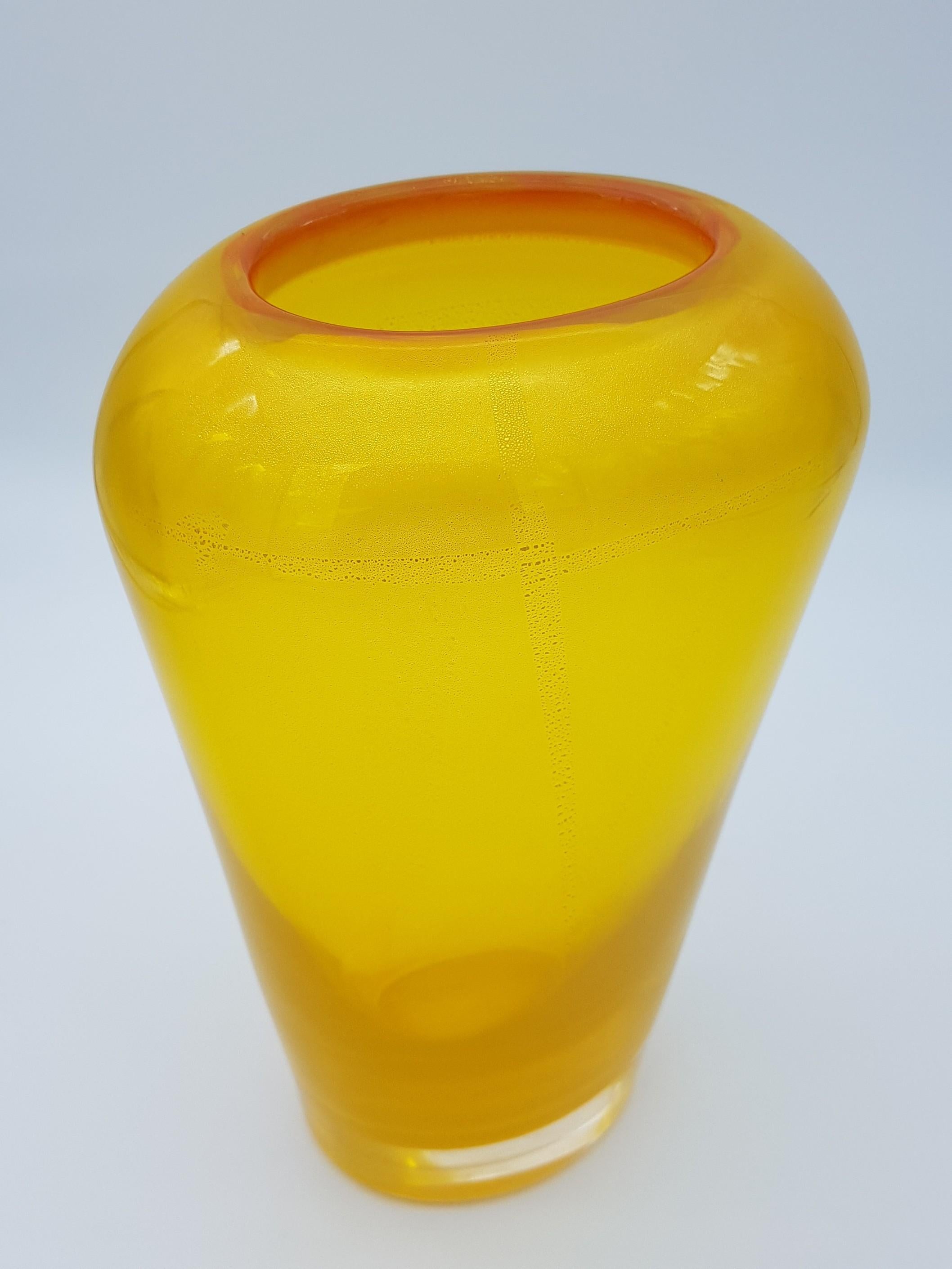 Modern Murano Glass Vase Gold Yellow Color by Cenedese, Late 1990s For Sale 3