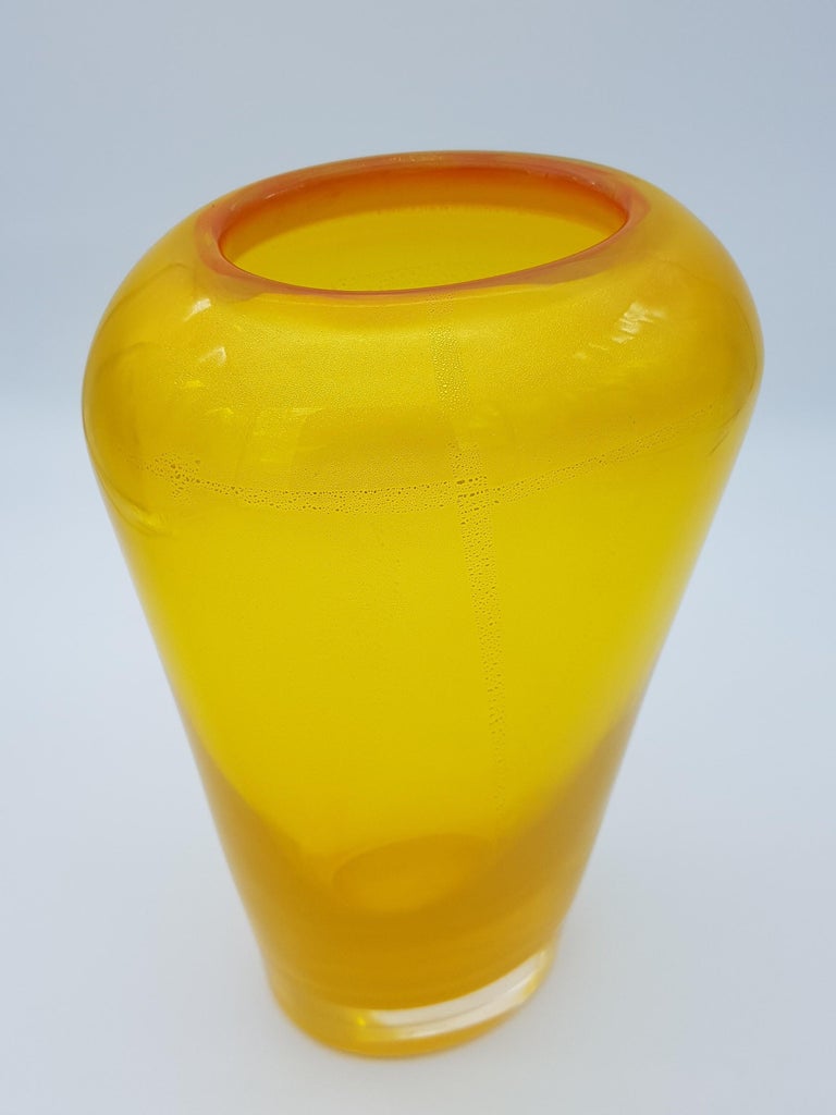 Modern Murano Glass Vase Gold Yellow Color by Cenedese, Late 1990s For