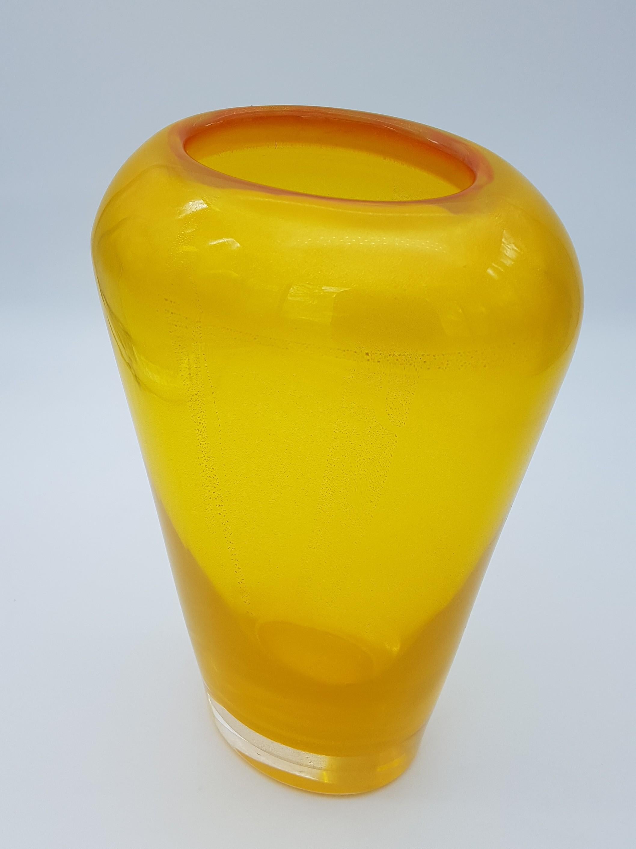 Modern Murano Glass Vase Gold Yellow Color by Cenedese, Late 1990s For Sale 4