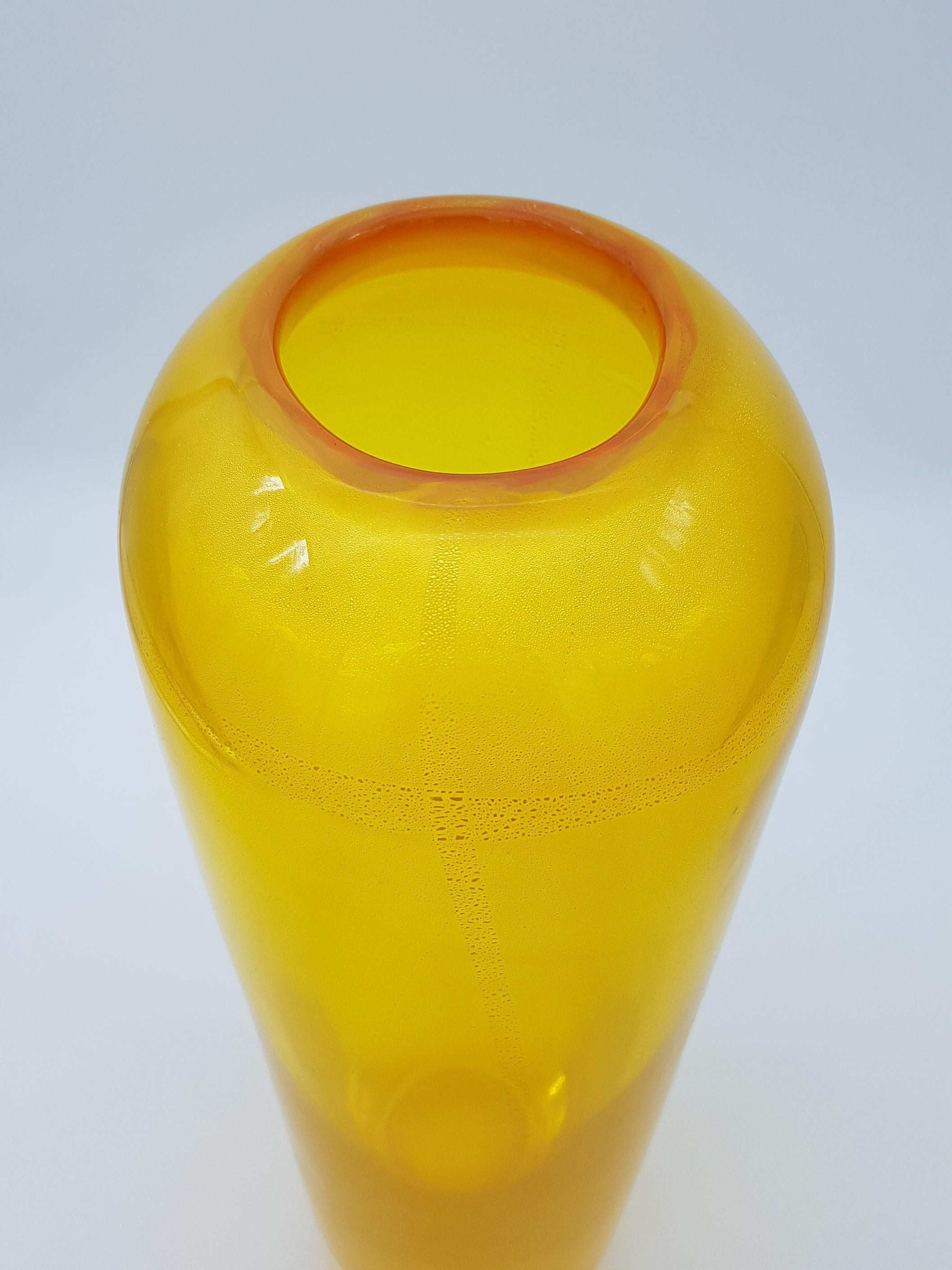 Modern Murano Glass Vase Gold Yellow Color by Cenedese, Late 1990s For Sale 6