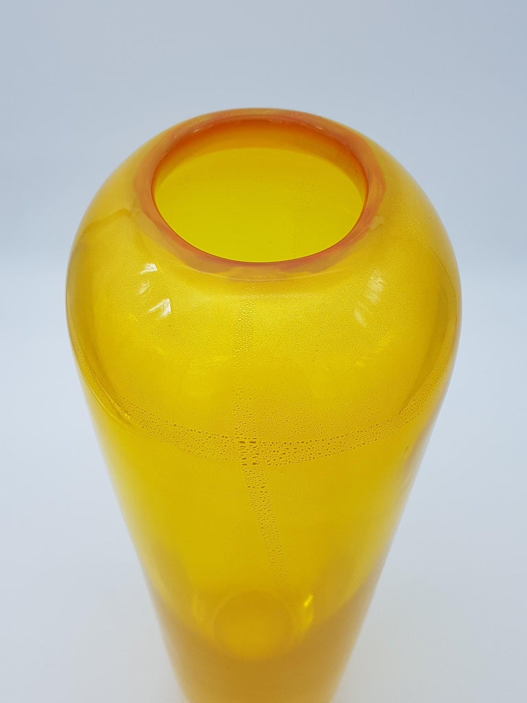 Modern Murano Glass Vase Gold Yellow Color by Cenedese, Late 1990s For