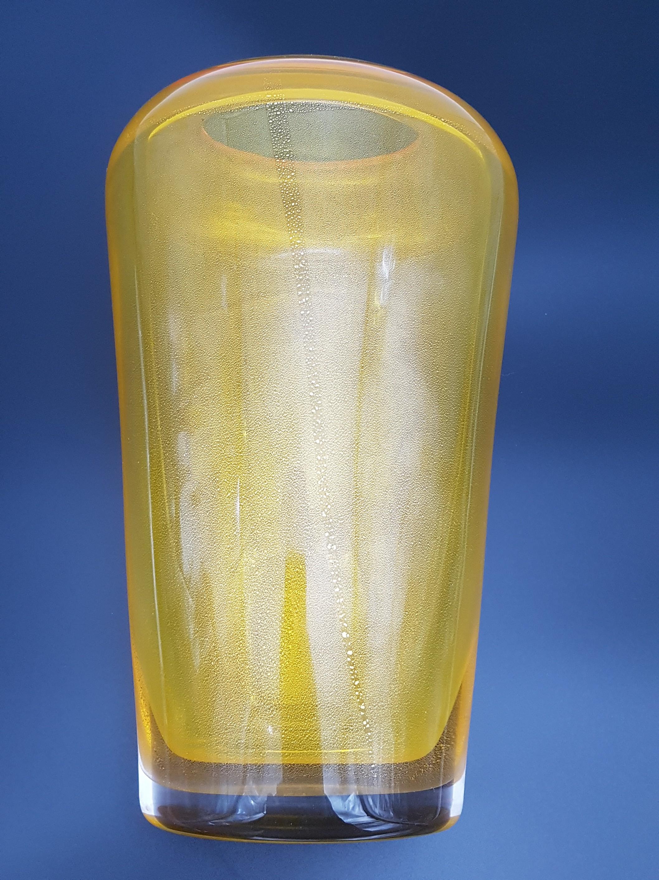 Modern Murano Glass Vase Gold Yellow Color by Cenedese, Late 1990s For Sale 12