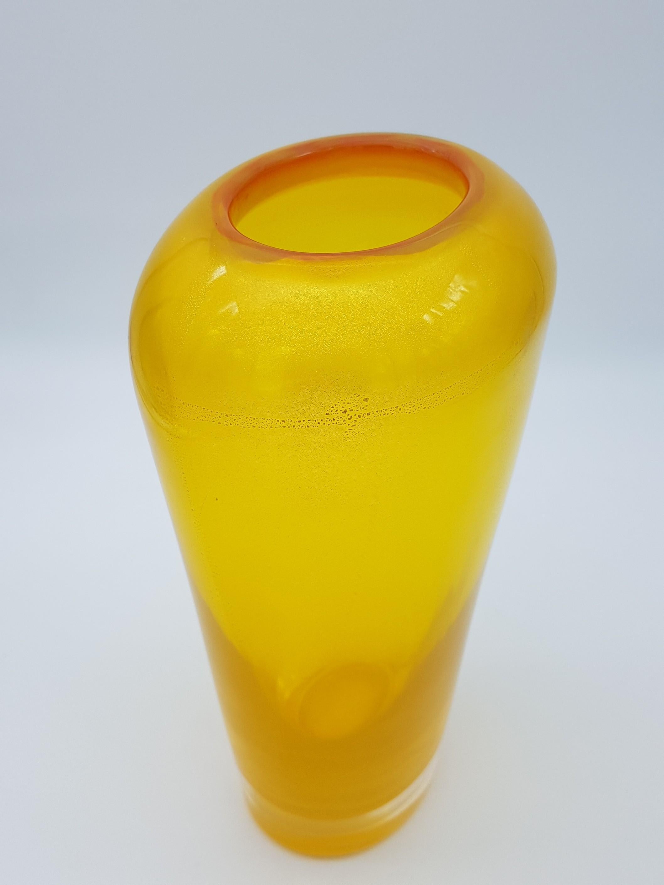 Modern Murano Glass Vase Gold Yellow Color by Cenedese, Late 1990s For Sale 2