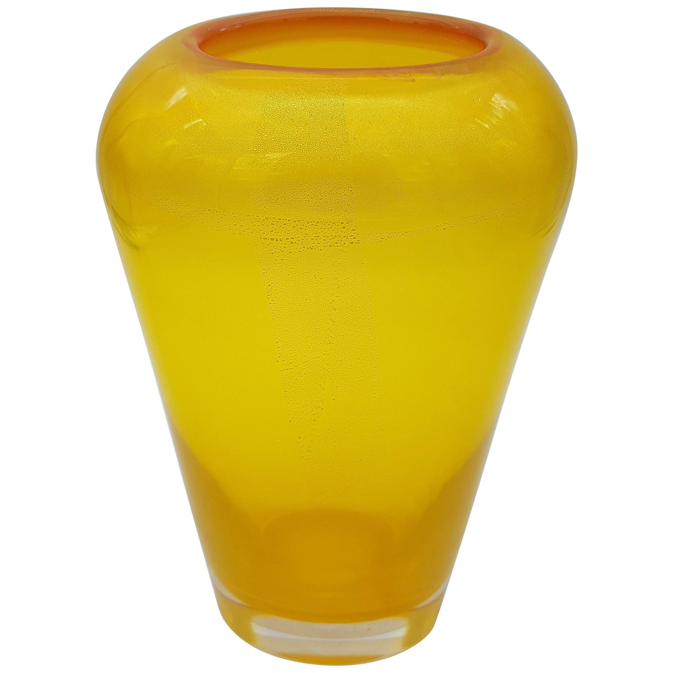 Modern Murano Glass Vase Gold Yellow Color by Cenedese, Late 1990s For Sale