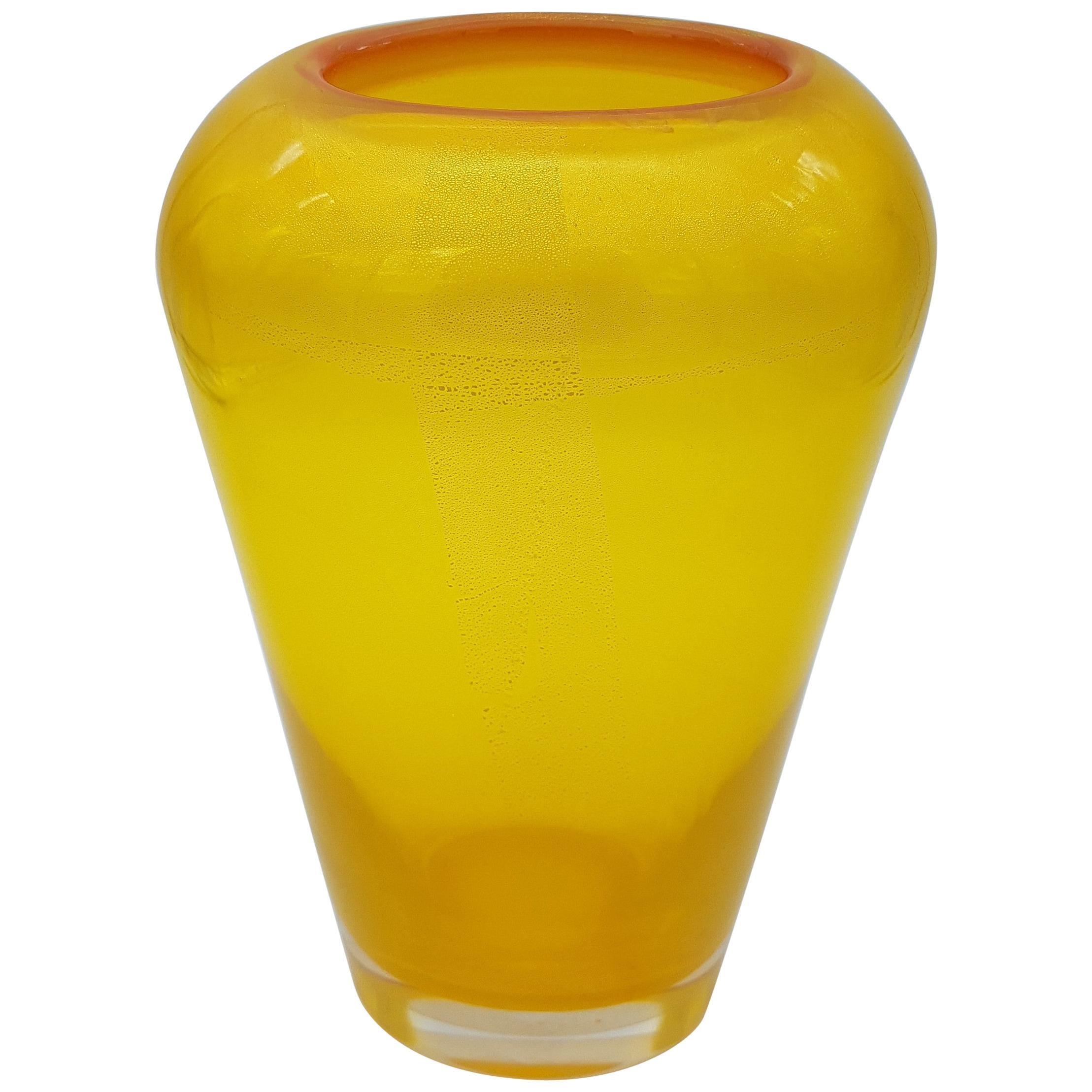 Modern Murano Glass Vase Gold Yellow Color by Cenedese, Late 1990s For