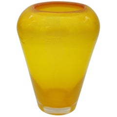 Retro Modern Murano Glass Vase Gold Yellow Color by Cenedese, Late 1990s